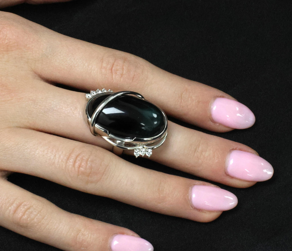 38.45ct Bi-Color Indicolite Tourmaline 0.28ct Diamond Platinum Ring Size 6.5