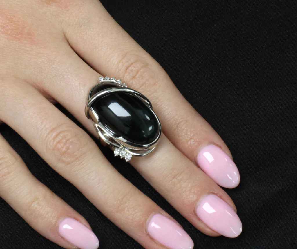 38.45ct Bi-Color Indicolite Tourmaline 0.28ct Diamond Platinum Ring Size 6.5