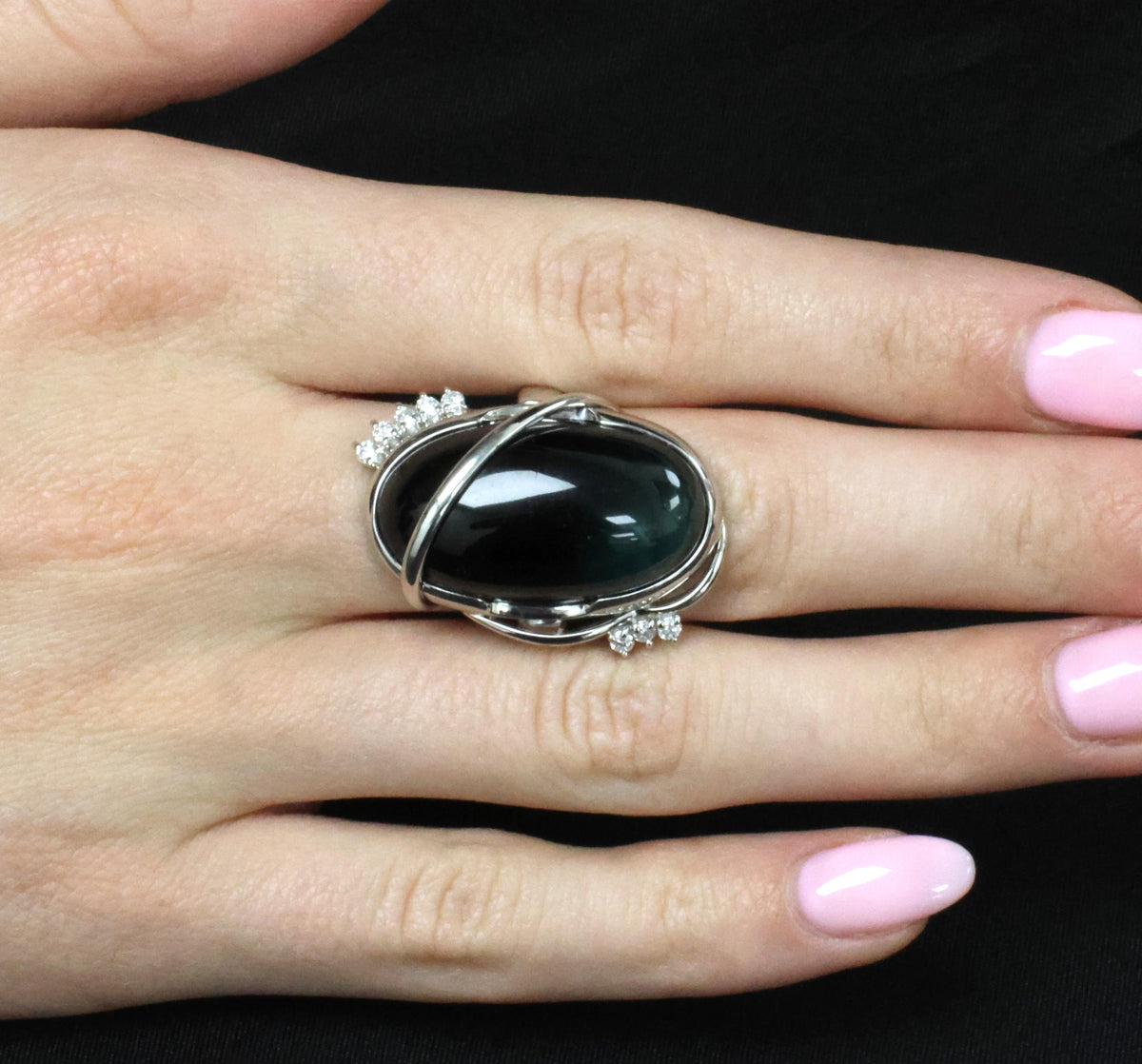 38.45ct Bi-Color Indicolite Tourmaline 0.28ct Diamond Platinum Ring Size 6.5