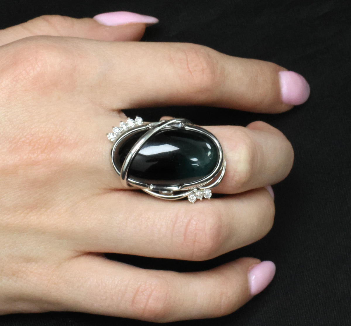38.45ct Bi-Color Indicolite Tourmaline 0.28ct Diamond Platinum Ring Size 6.5