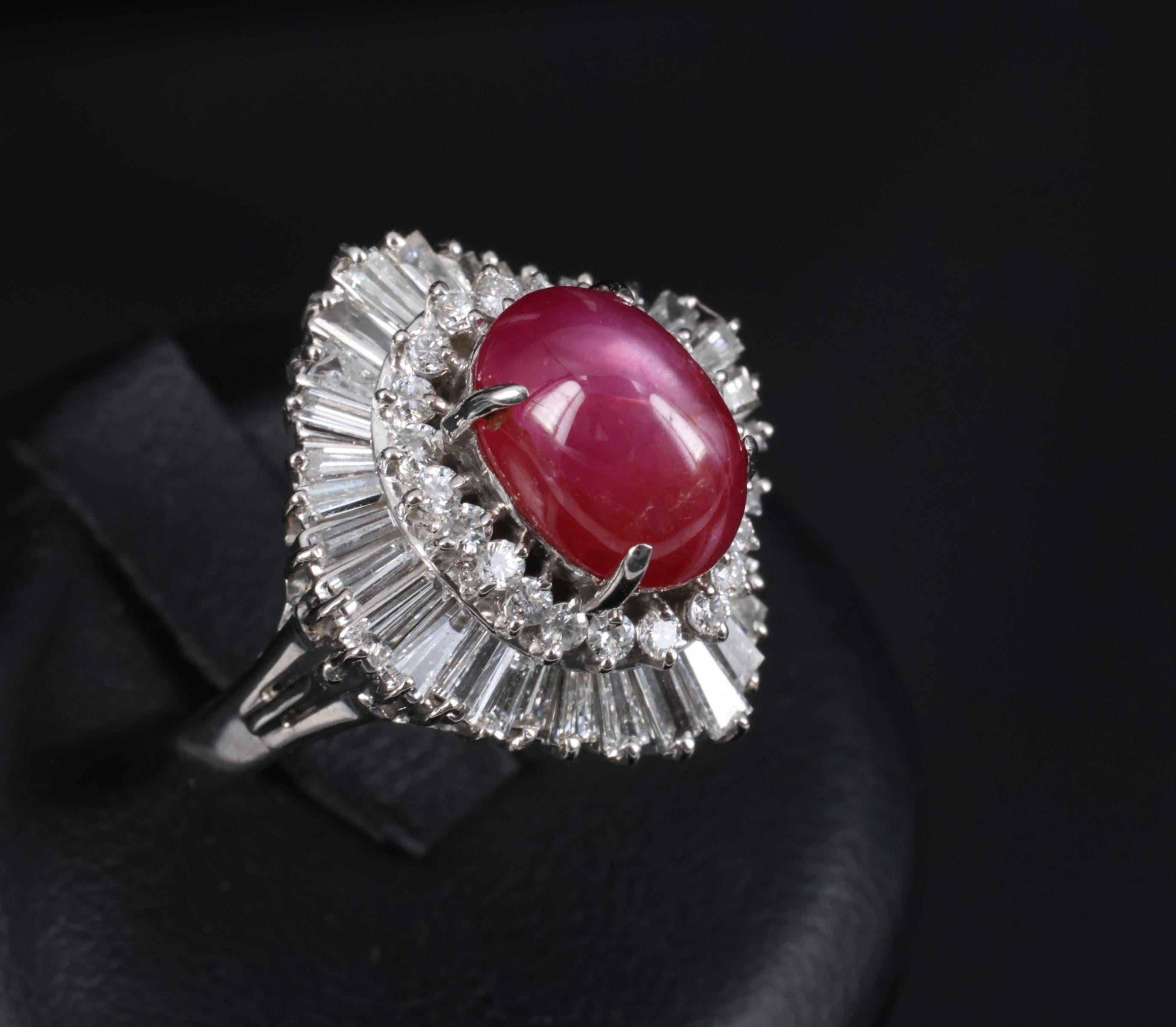 Rare 5.50ct AIGS Burma No Heat Star Ruby 1.45ct Diamond Platinum Ring Size 7.25