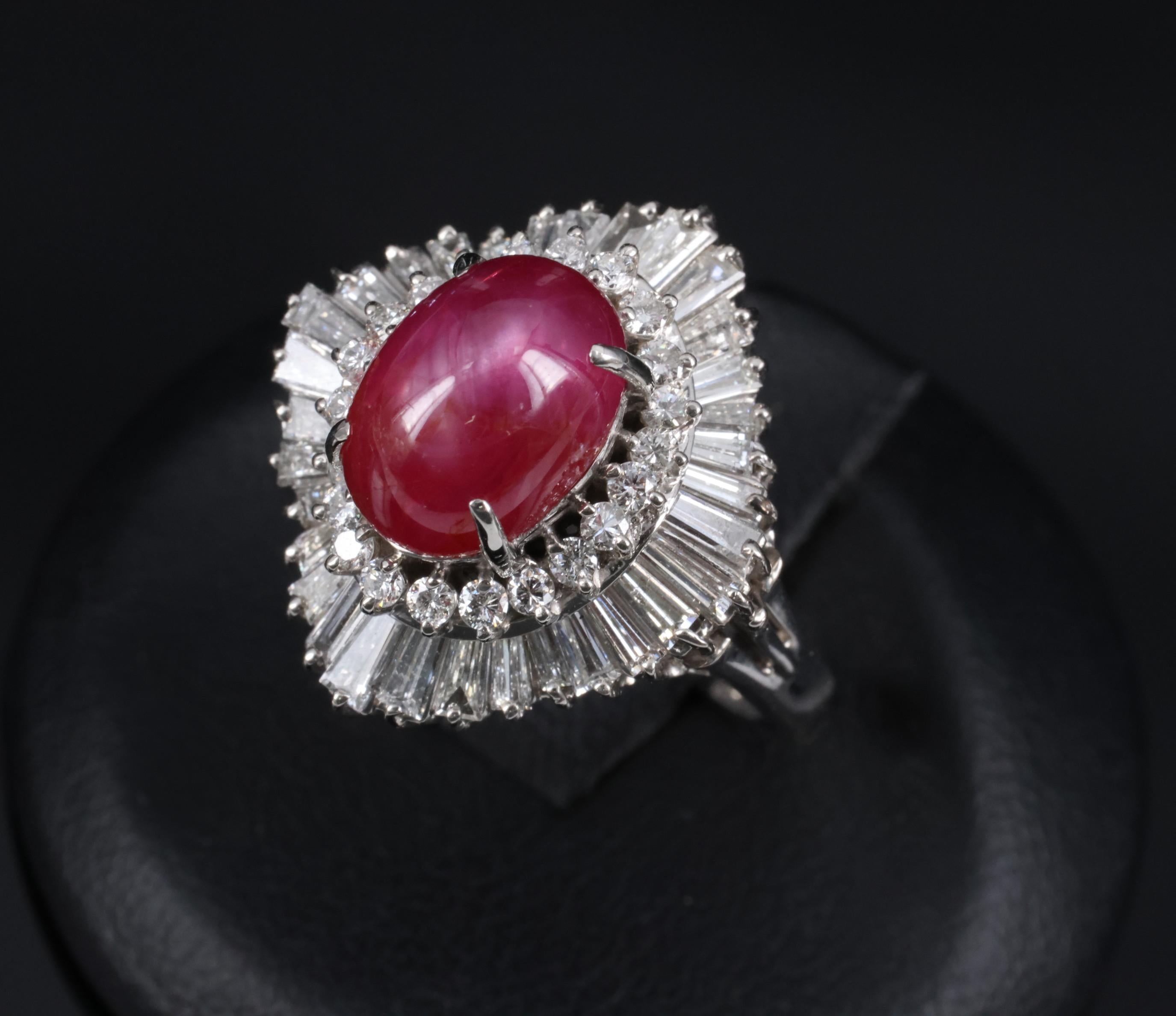 Rare 5.50ct AIGS Burma No Heat Star Ruby 1.45ct Diamond Platinum Ring Size 7.25