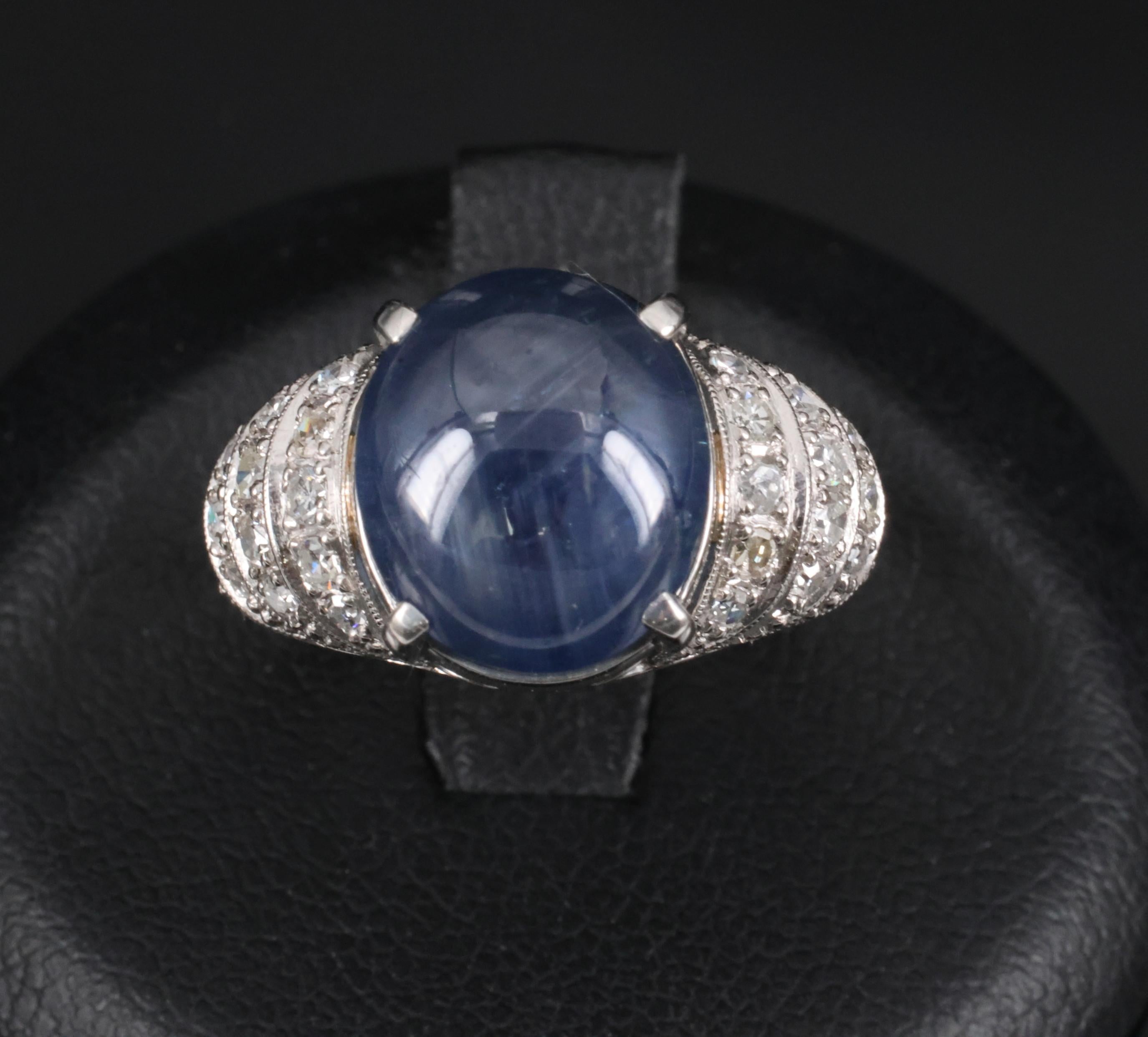 11.32ct Natural Untreated Star Sapphire & 0.56ct Diamond Platinum Ring, Size 5