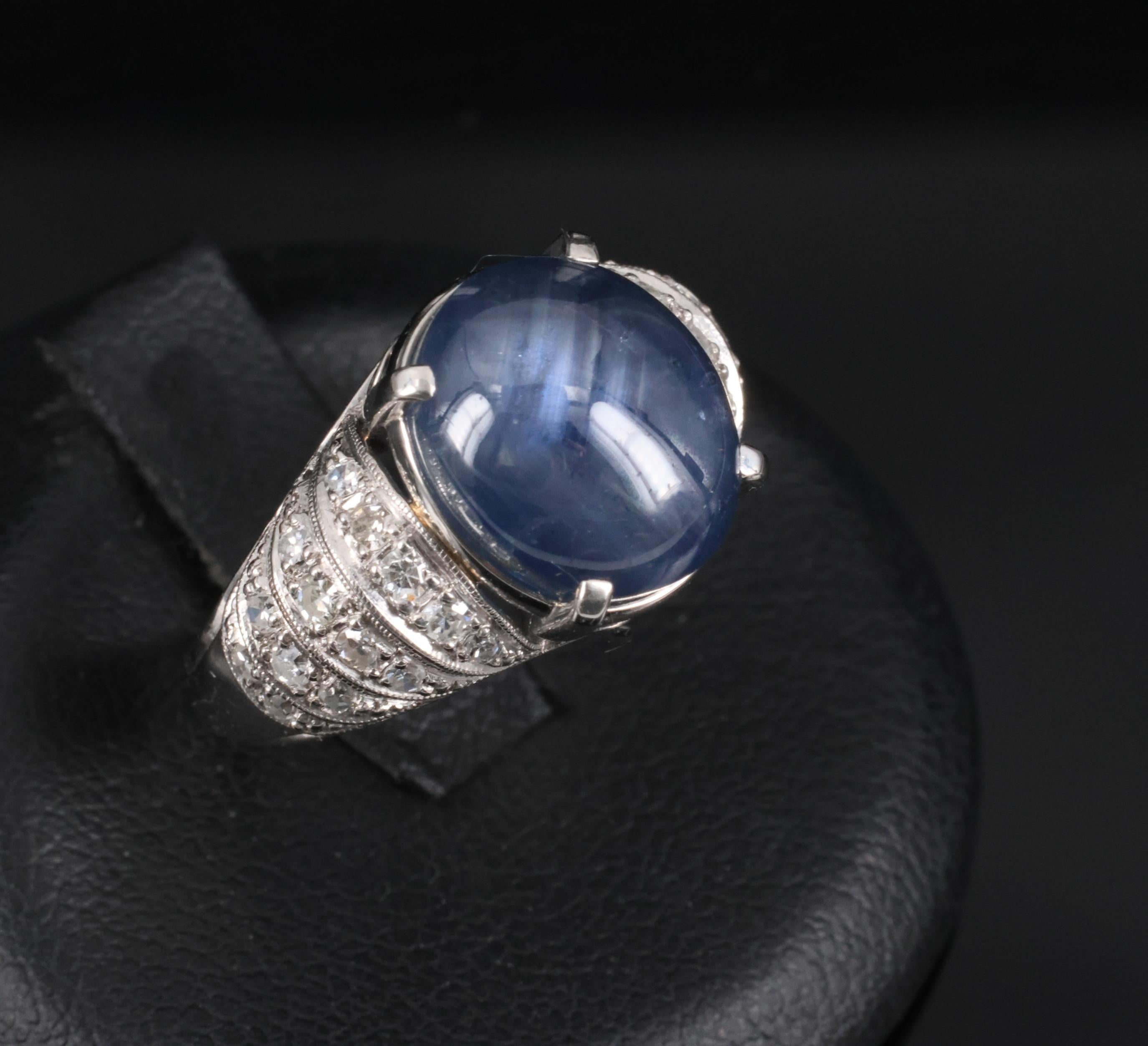 11.32ct Natural Untreated Star Sapphire & 0.56ct Diamond Platinum Ring, Size 5