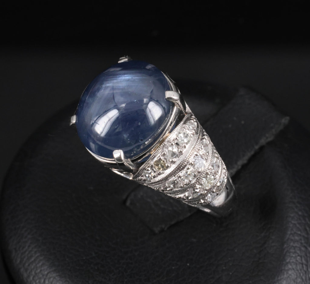 11.32ct Natural Untreated Star Sapphire & 0.56ct Diamond Platinum Ring, Size 5