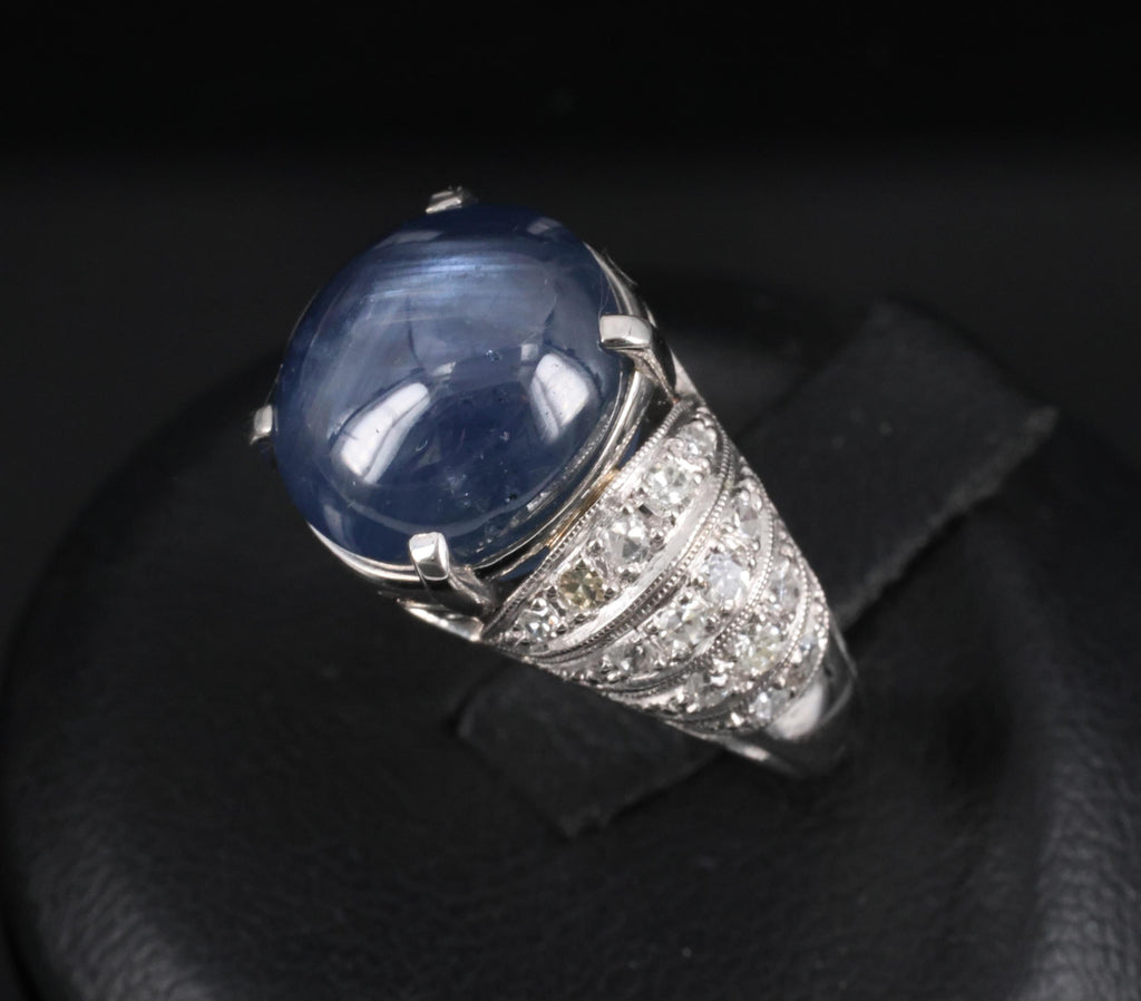 11.32ct Natural Untreated Star Sapphire & 0.56ct Diamond Platinum Ring, Size 5