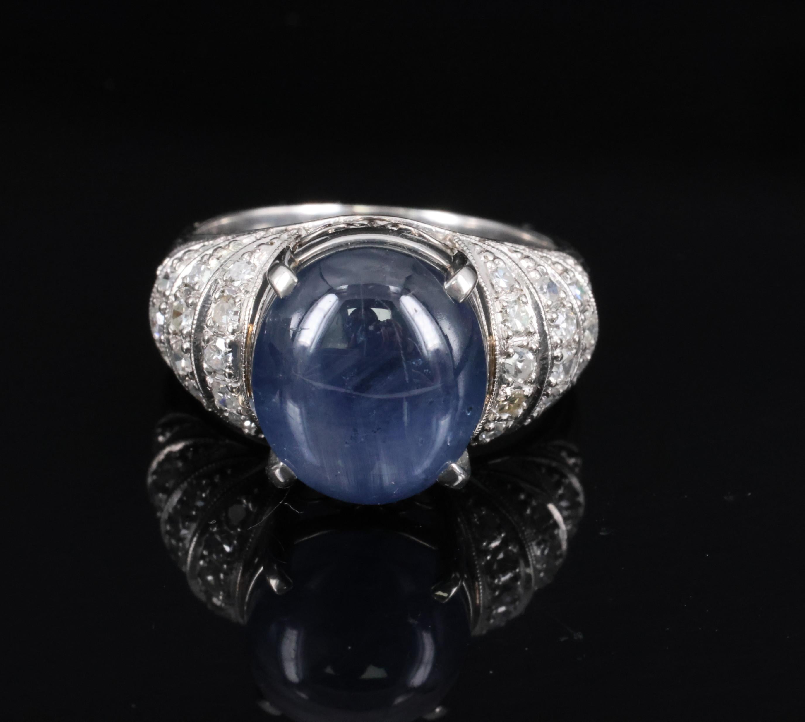 11.32ct Natural Untreated Star Sapphire & 0.56ct Diamond Platinum Ring, Size 5