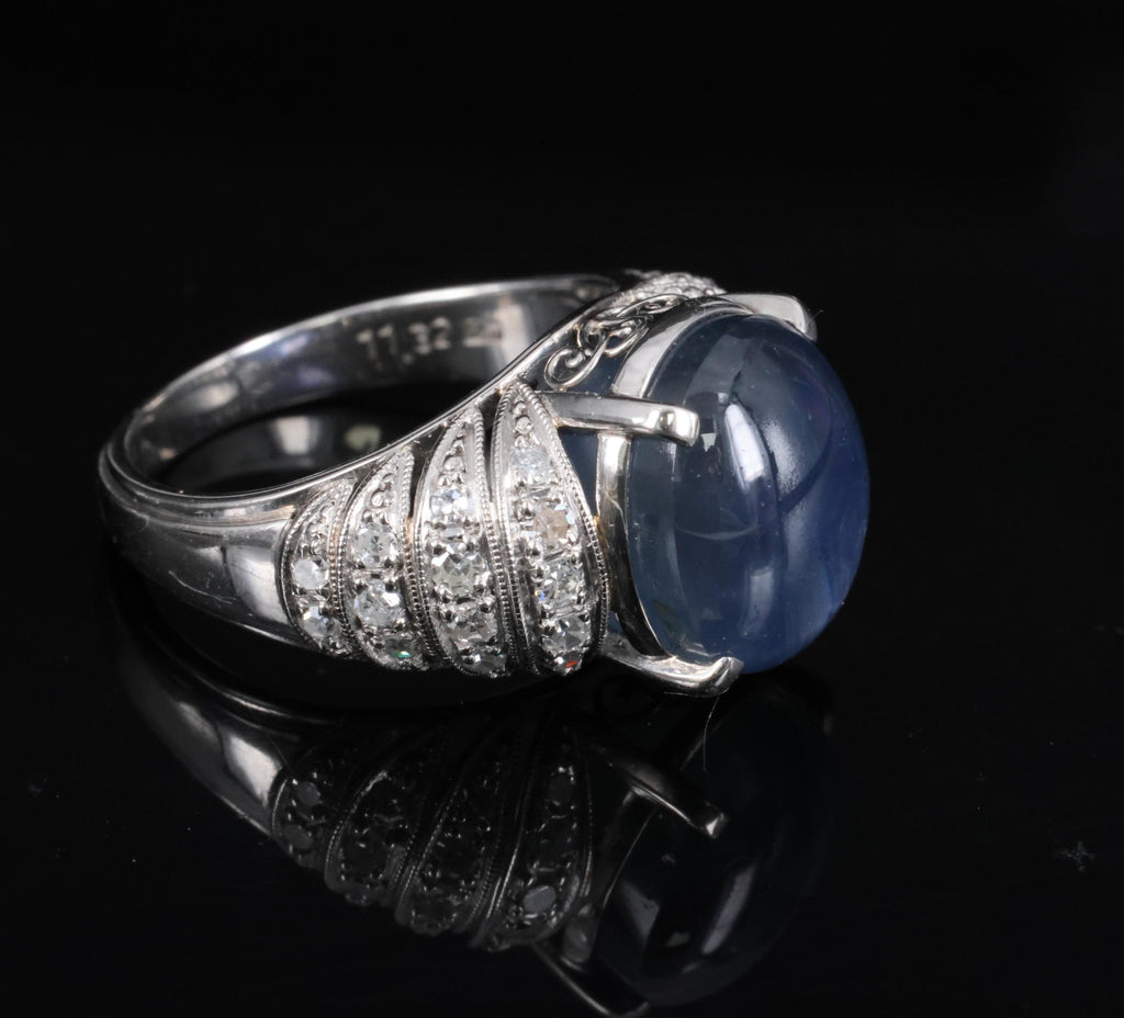 11.32ct Natural Untreated Star Sapphire & 0.56ct Diamond Platinum Ring, Size 5