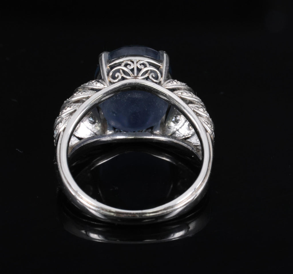 11.32ct Natural Untreated Star Sapphire & 0.56ct Diamond Platinum Ring, Size 5