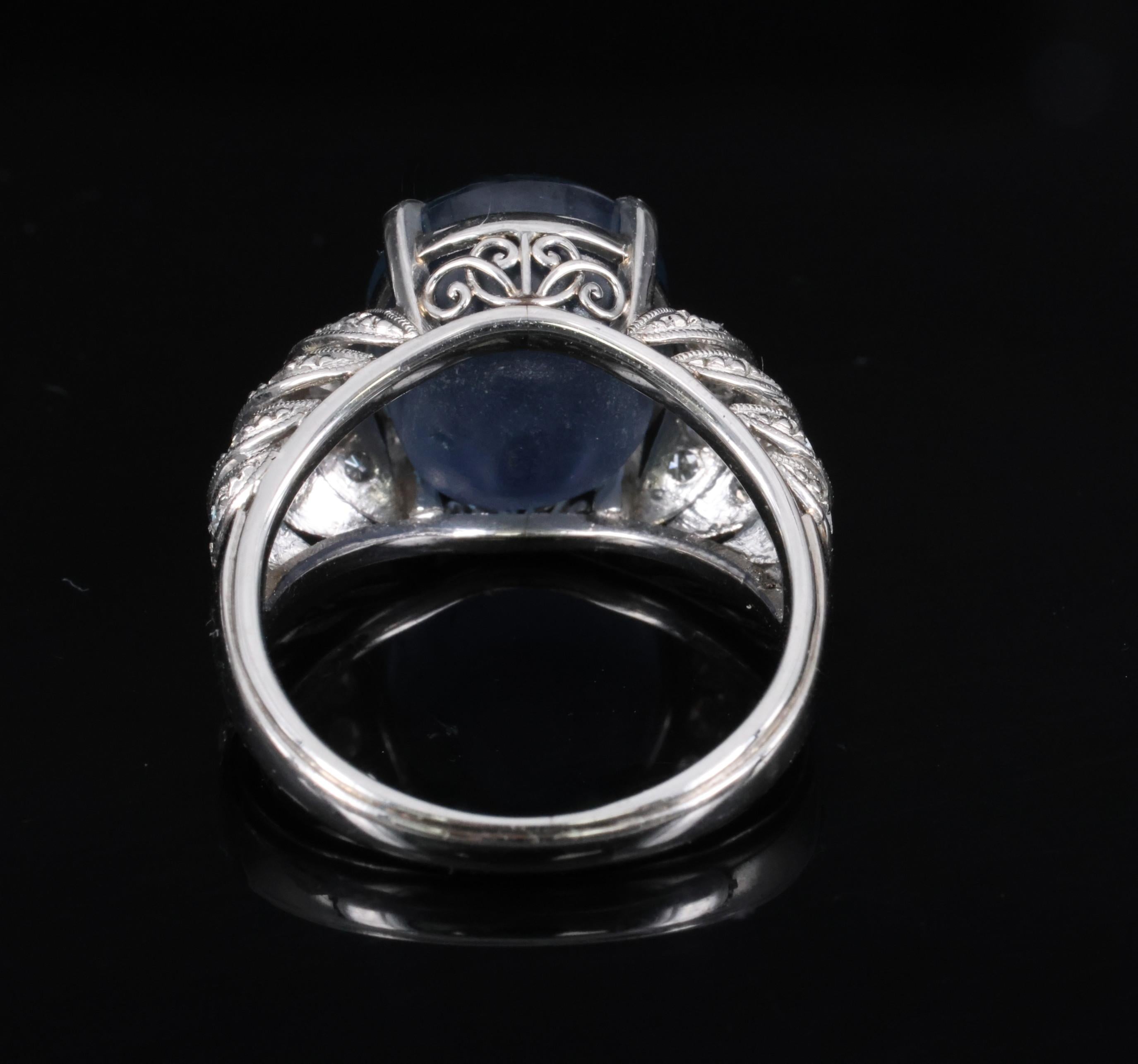 11.32ct Natural Untreated Star Sapphire & 0.56ct Diamond Platinum Ring, Size 5