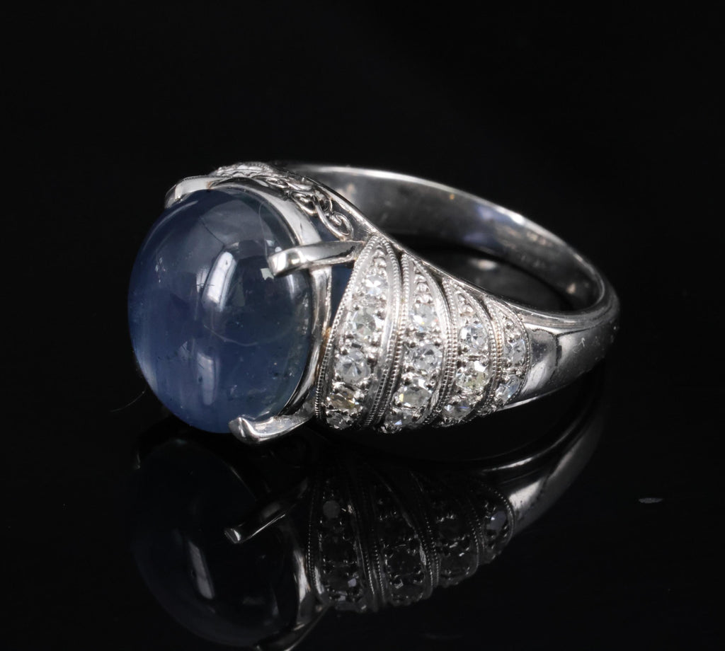 11.32ct Natural Untreated Star Sapphire & 0.56ct Diamond Platinum Ring, Size 5