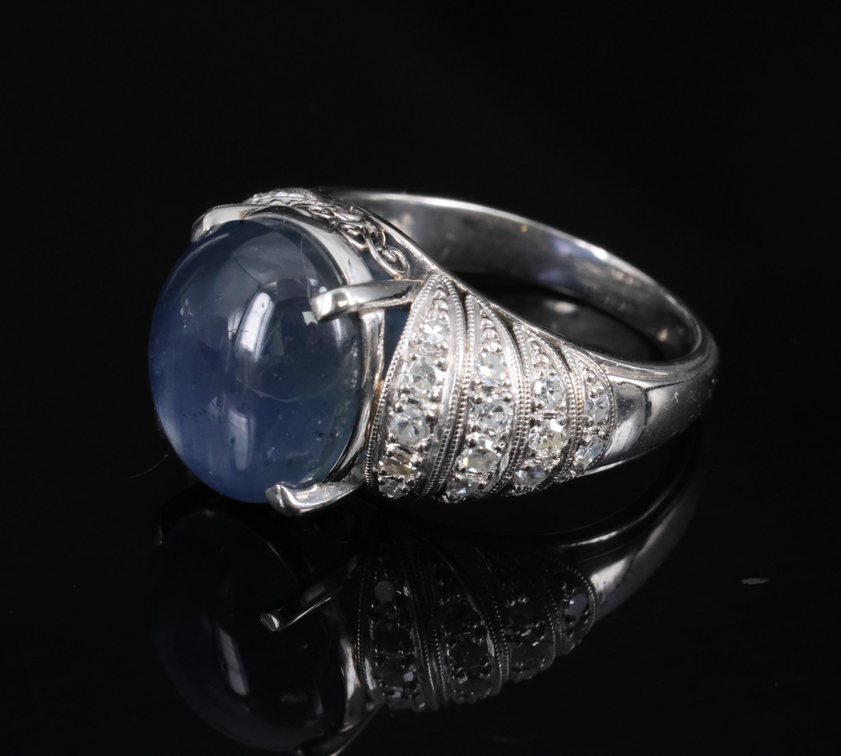 11.32ct Natural Untreated Star Sapphire & 0.56ct Diamond Platinum Ring, Size 5