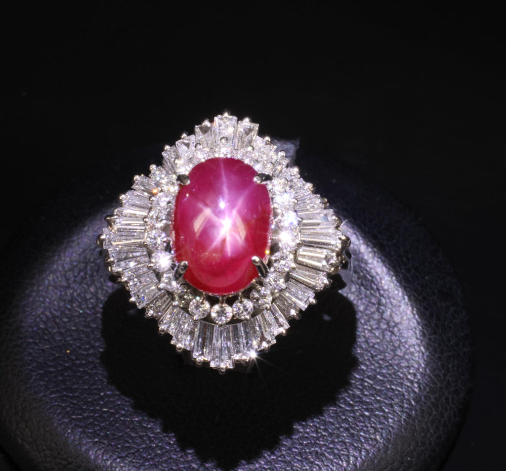 Rare 5.50ct AIGS Burma No Heat Star Ruby 1.45ct Diamond Platinum Ring Size 7.25