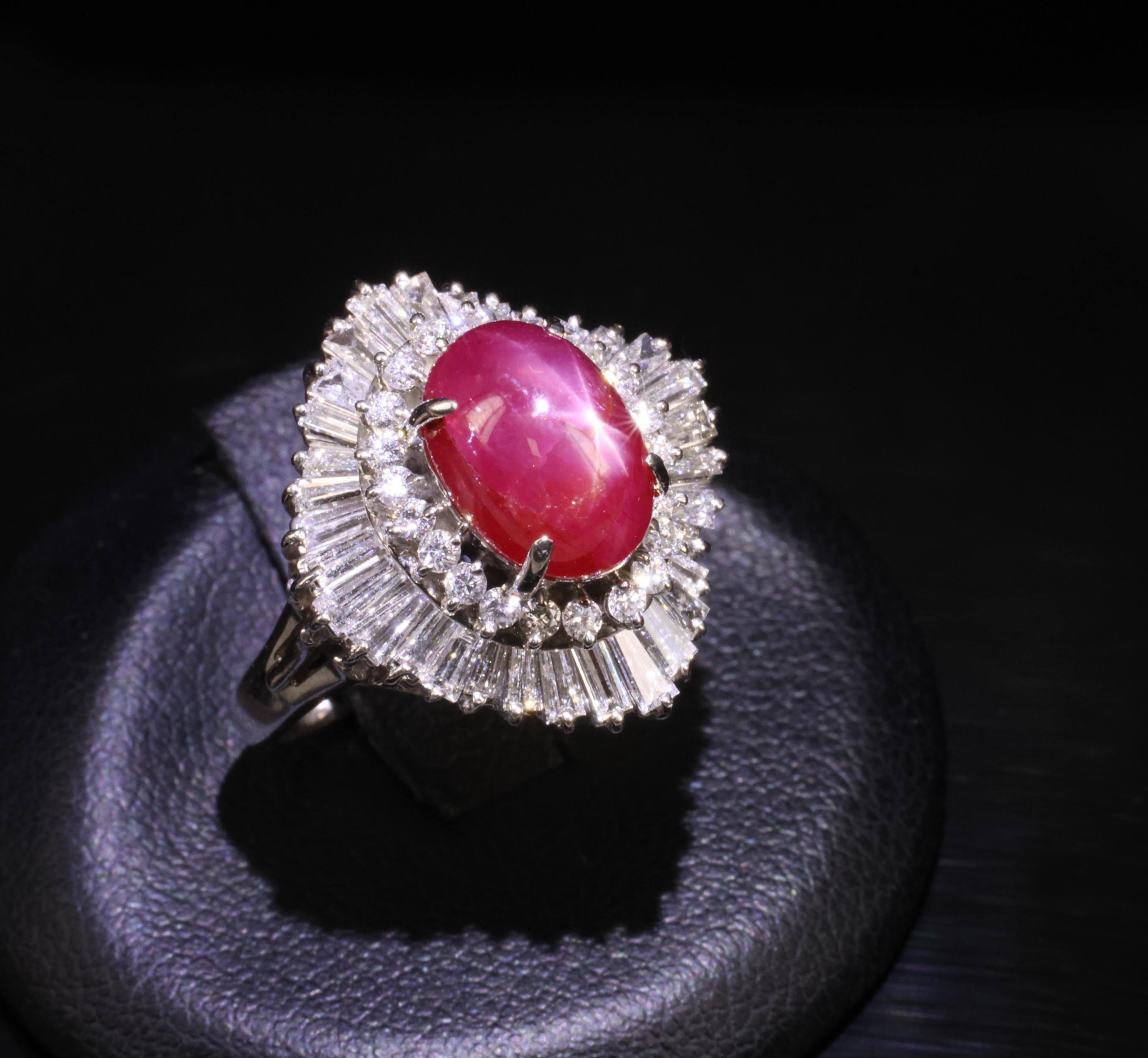 Rare 5.50ct AIGS Burma No Heat Star Ruby 1.45ct Diamond Platinum Ring Size 7.25