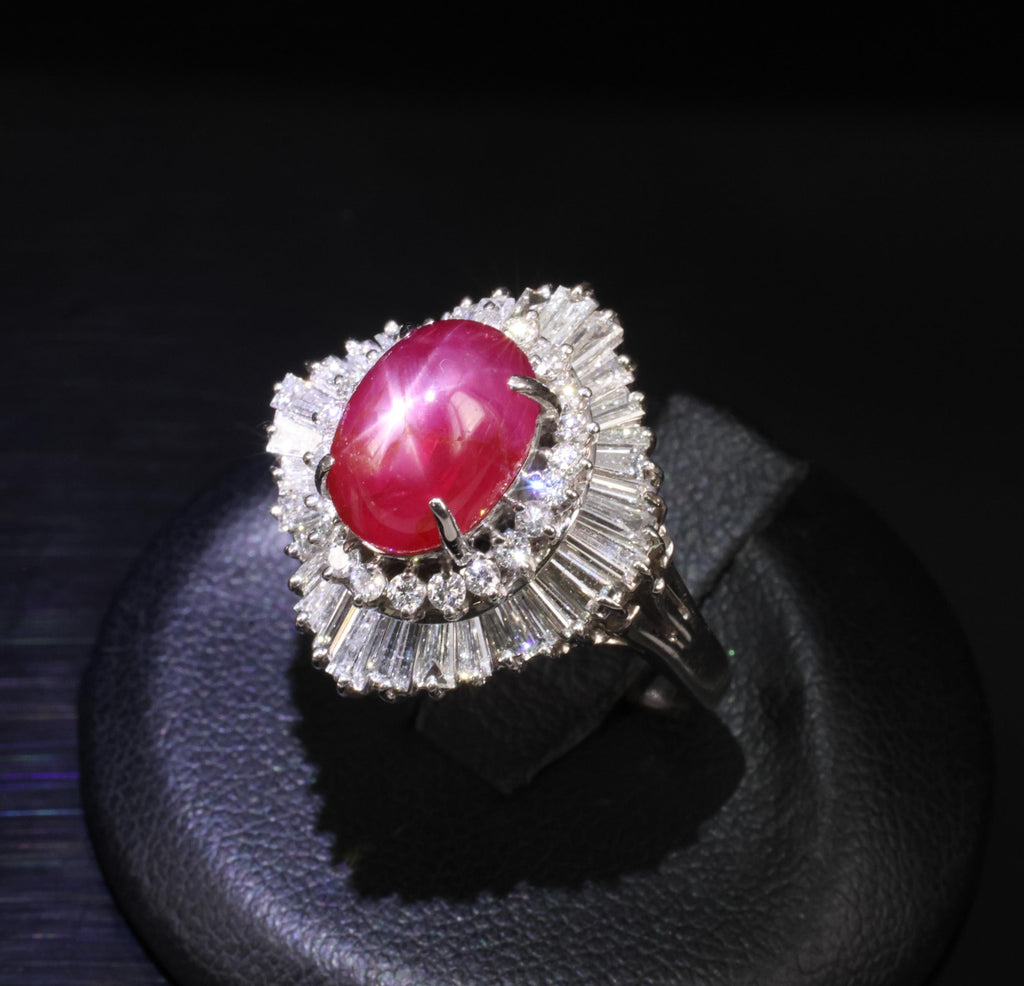 Rare 5.50ct AIGS Burma No Heat Star Ruby 1.45ct Diamond Platinum Ring Size 7.25