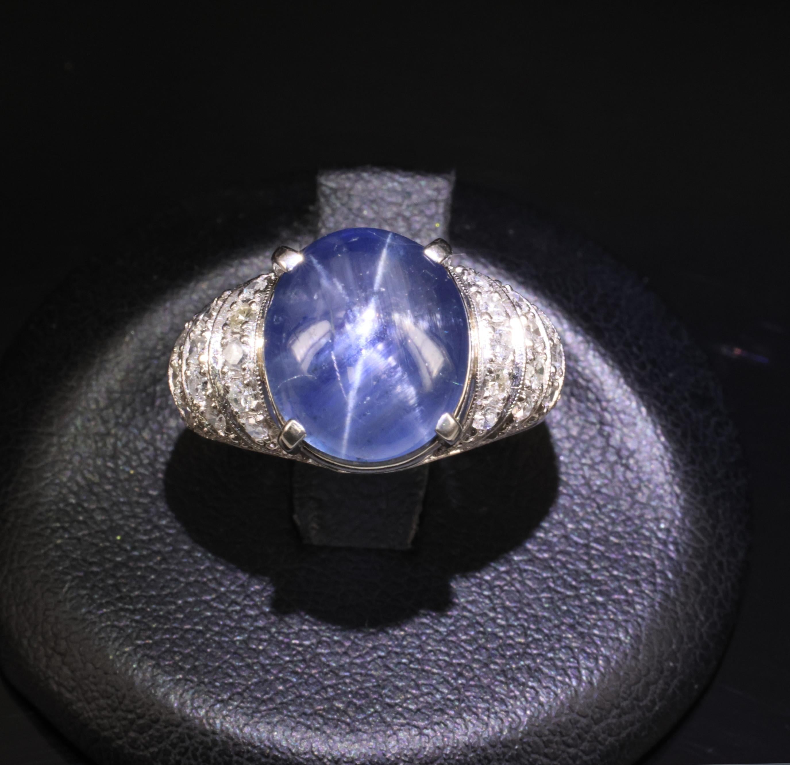 11.32ct Natural Untreated Star Sapphire & 0.56ct Diamond Platinum Ring, Size 5