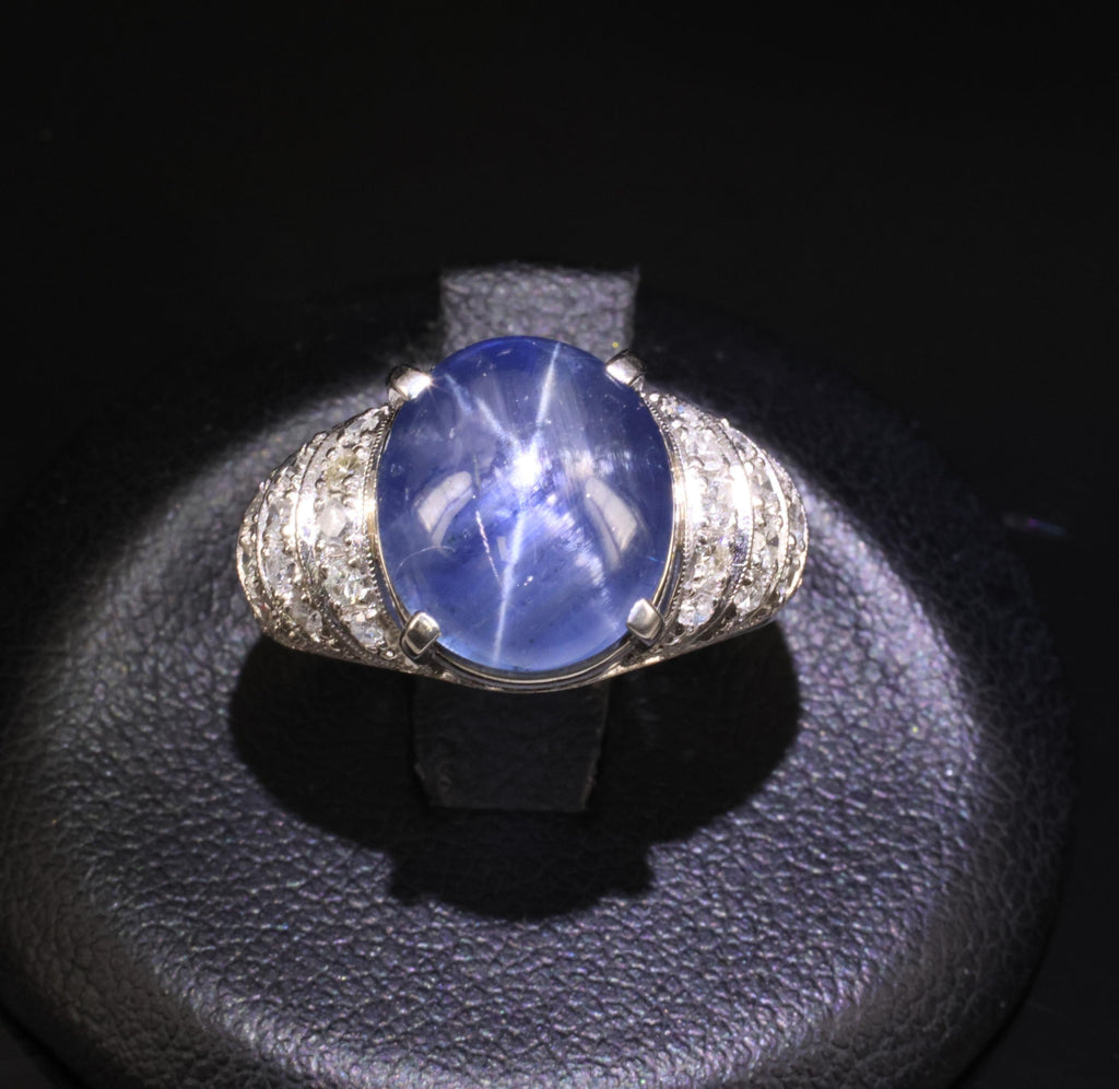11.32ct Natural Untreated Star Sapphire & 0.56ct Diamond Platinum Ring, Size 5