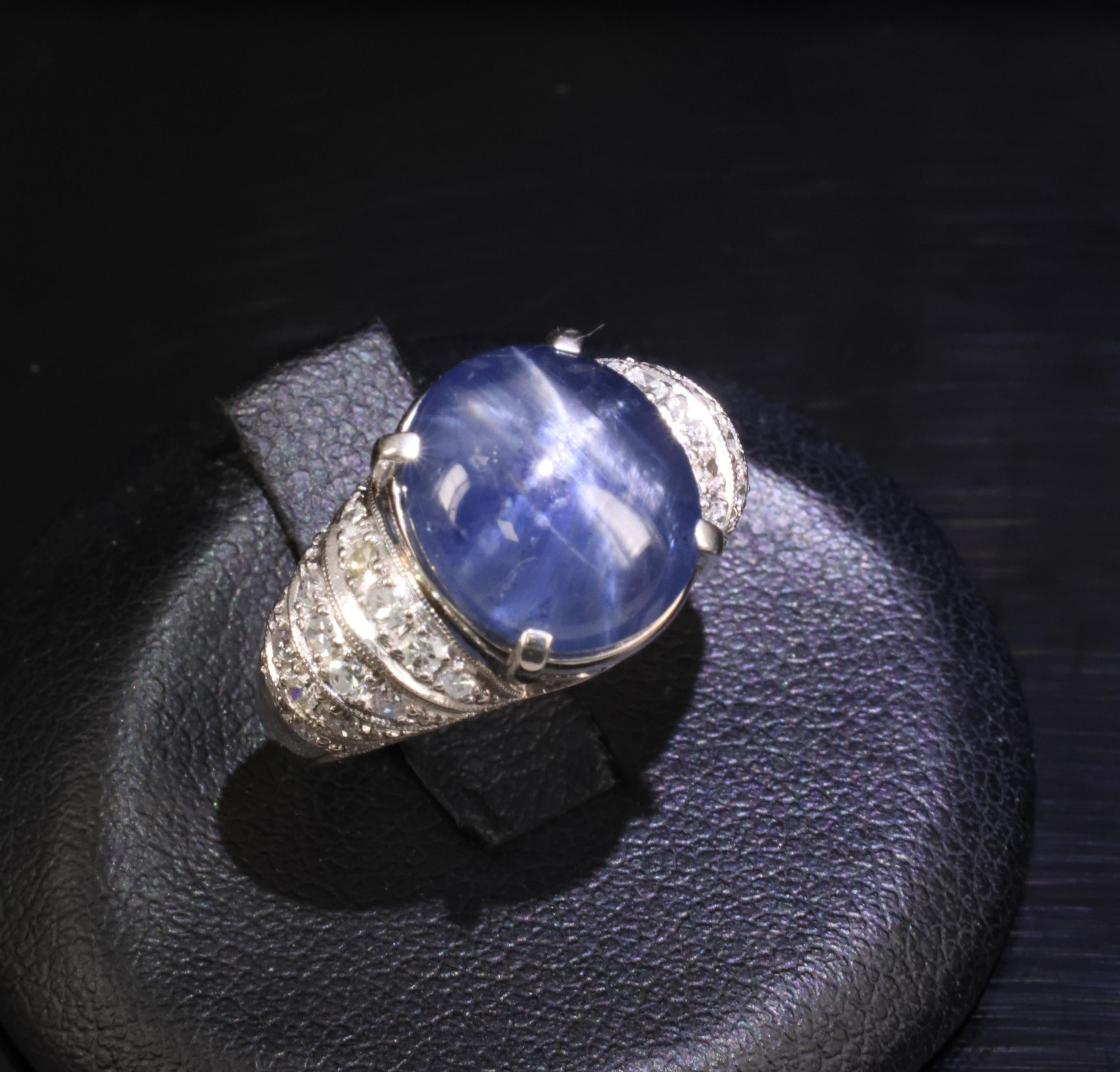 11.32ct Natural Untreated Star Sapphire & 0.56ct Diamond Platinum Ring, Size 5