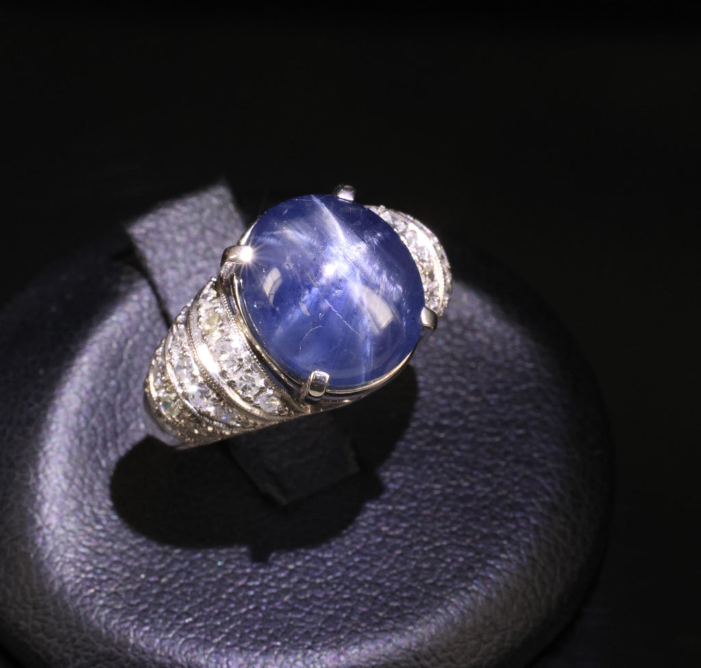 11.32ct Natural Untreated Star Sapphire & 0.56ct Diamond Platinum Ring, Size 5