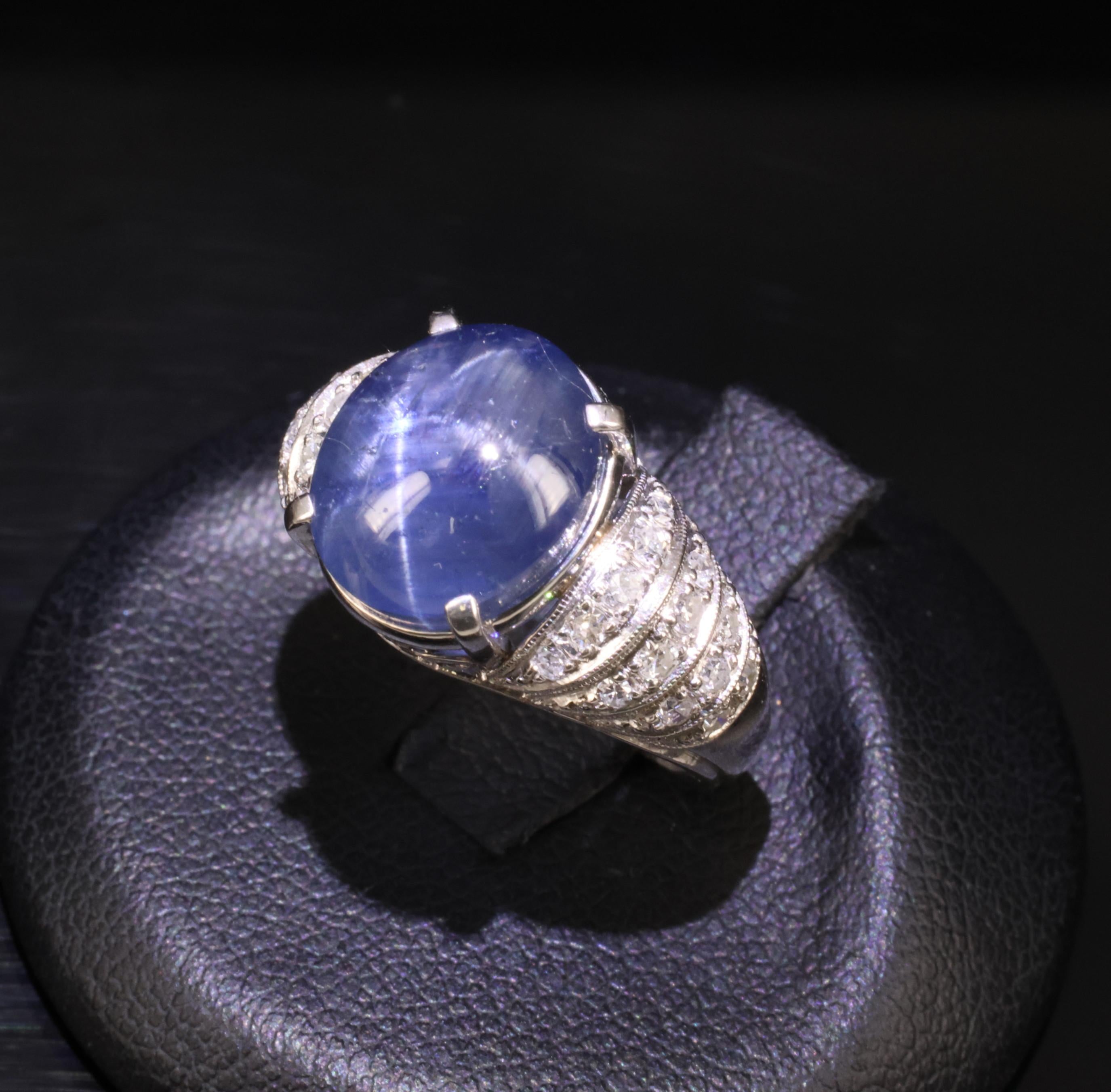 11.32ct Natural Untreated Star Sapphire & 0.56ct Diamond Platinum Ring, Size 5