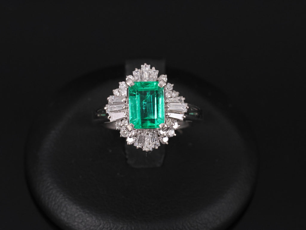Fine 1.36ct GIA Certified Colombian Emerald 0.75ct Diamond Platinum Ring Size 5