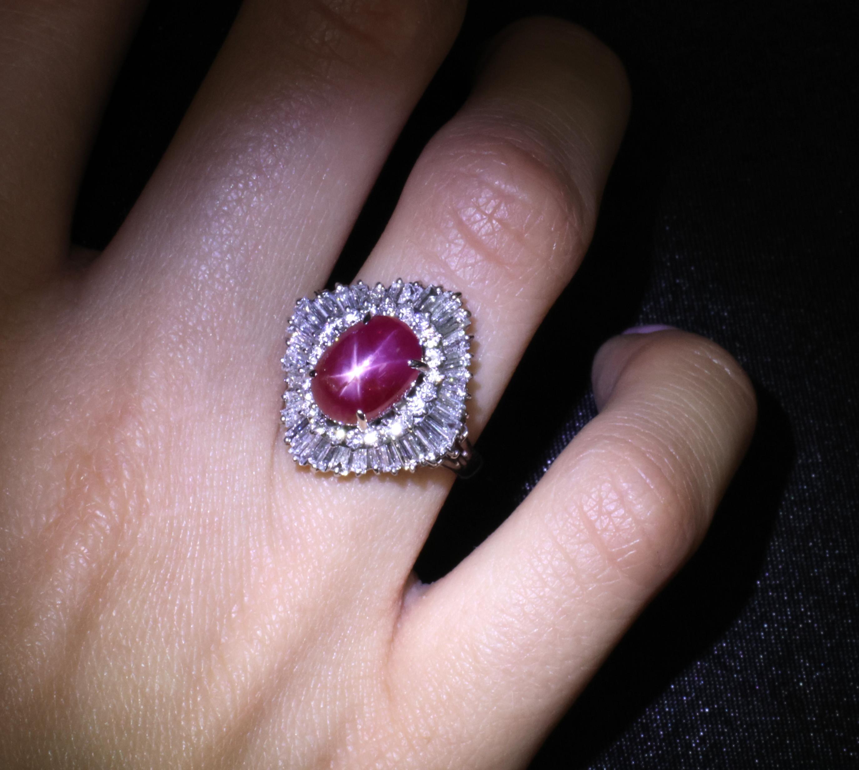 Rare 5.50ct AIGS Burma No Heat Star Ruby 1.45ct Diamond Platinum Ring Size 7.25