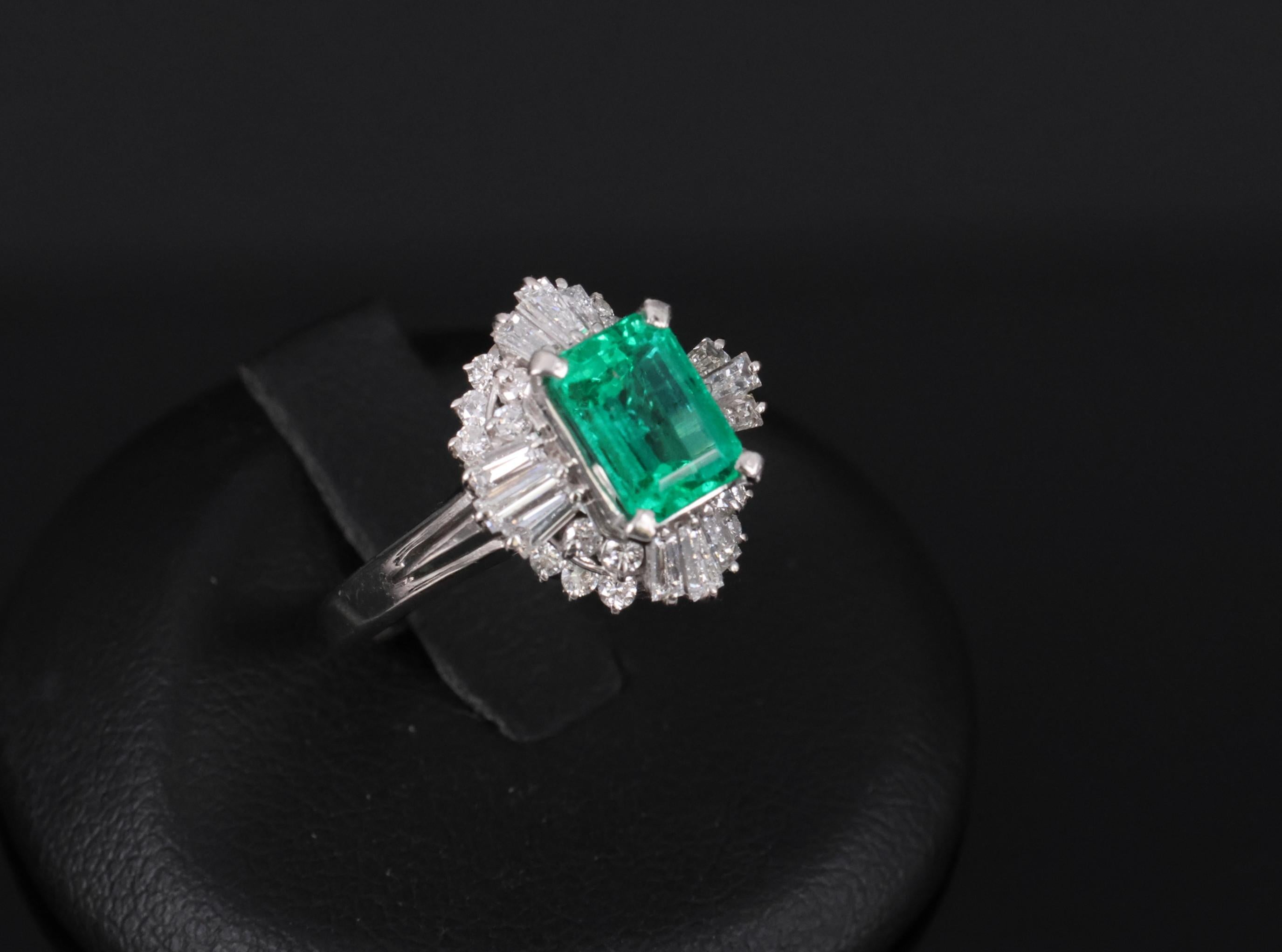 Fine 1.36ct GIA Certified Colombian Emerald 0.75ct Diamond Platinum Ring Size 5