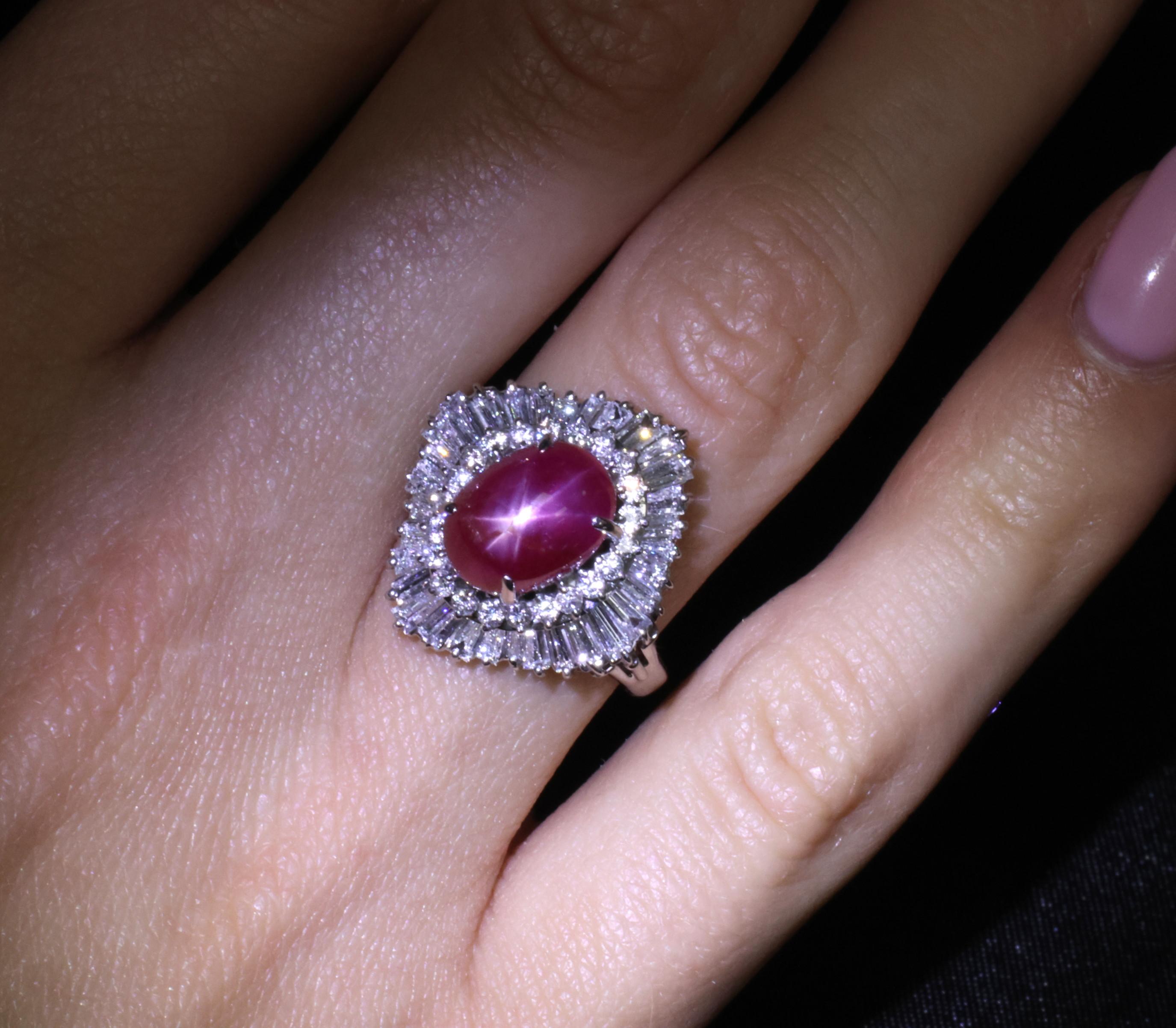 Rare 5.50ct AIGS Burma No Heat Star Ruby 1.45ct Diamond Platinum Ring Size 7.25
