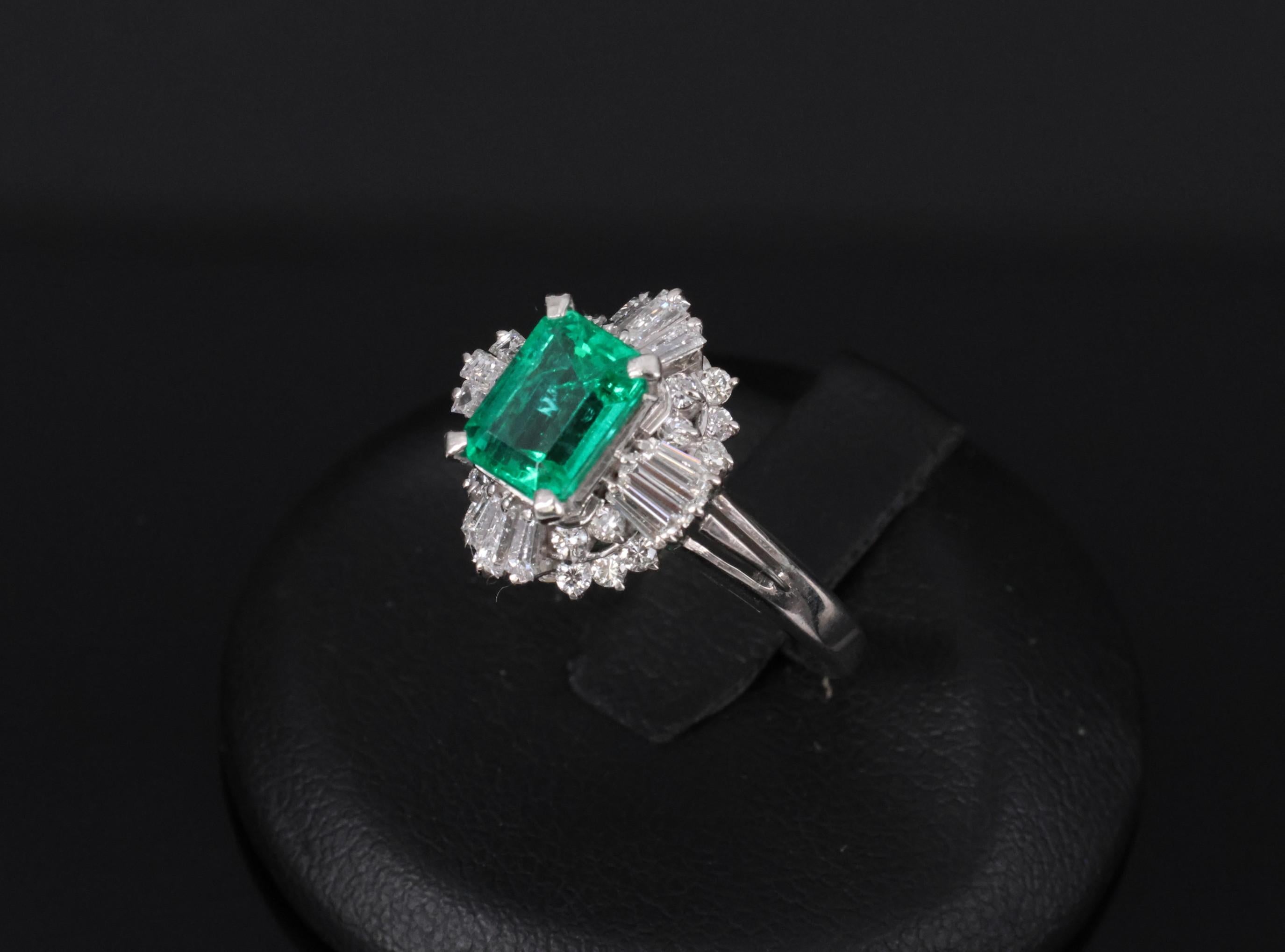 Fine 1.36ct GIA Certified Colombian Emerald 0.75ct Diamond Platinum Ring Size 5