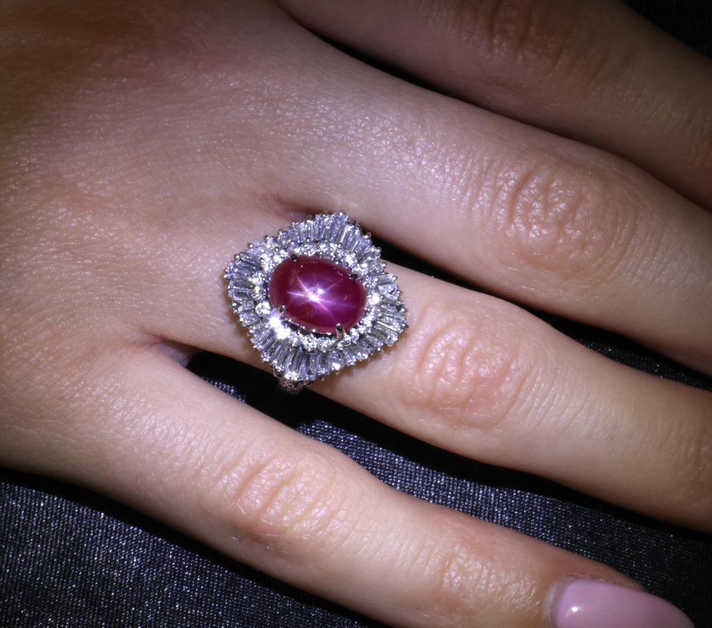 Rare 5.50ct AIGS Burma No Heat Star Ruby 1.45ct Diamond Platinum Ring Size 7.25