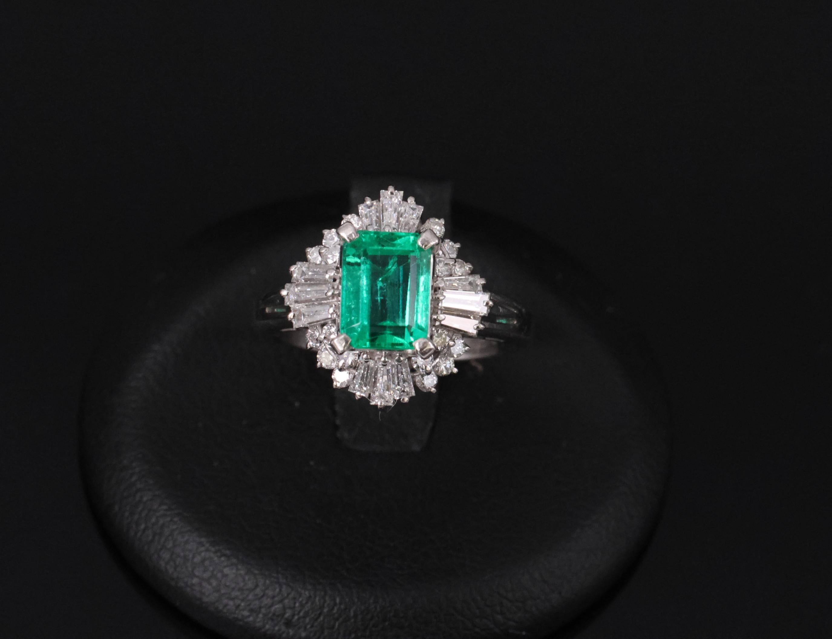 Fine 1.36ct GIA Certified Colombian Emerald 0.75ct Diamond Platinum Ring Size 5