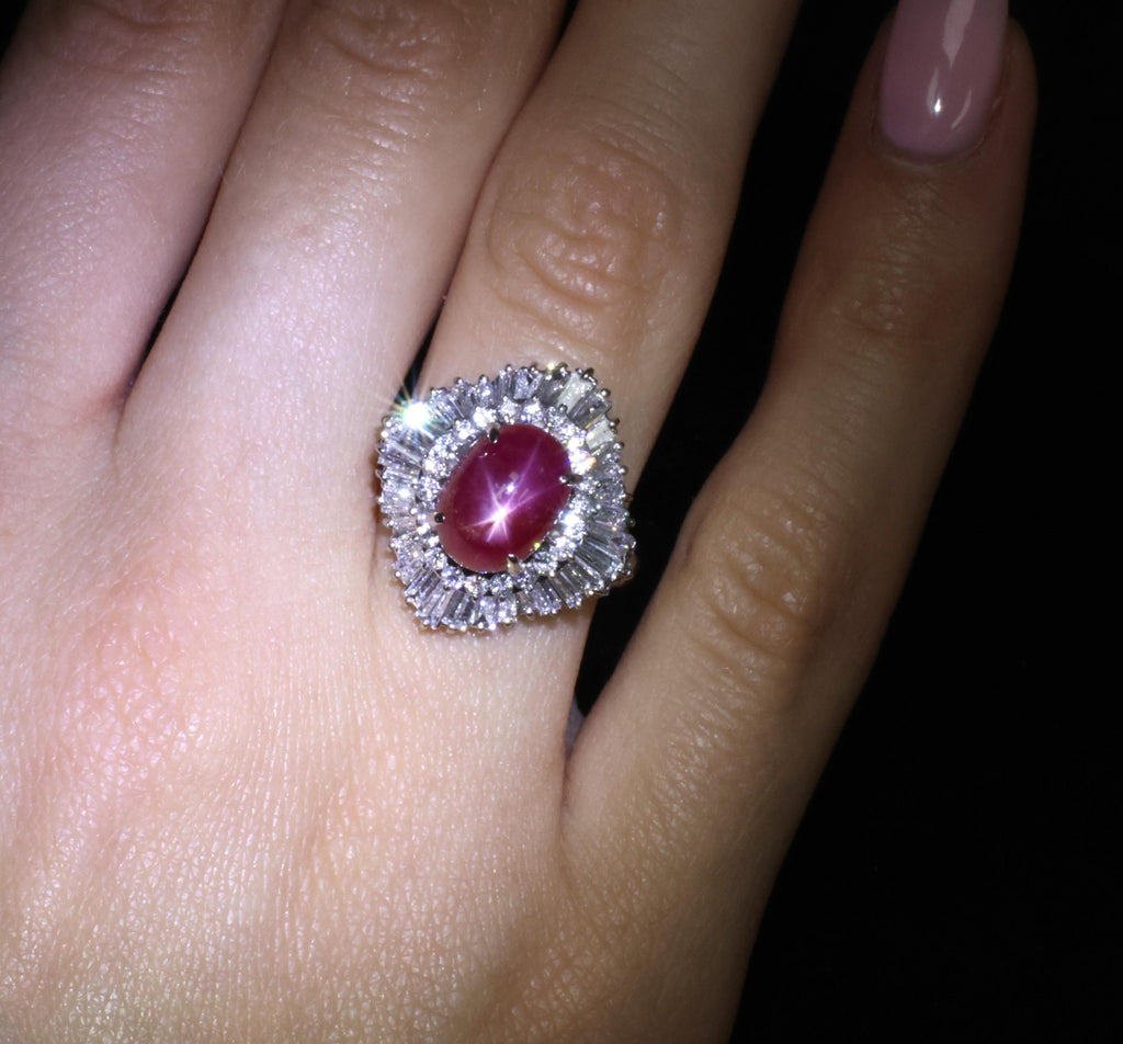 Rare 5.50ct AIGS Burma No Heat Star Ruby 1.45ct Diamond Platinum Ring Size 7.25