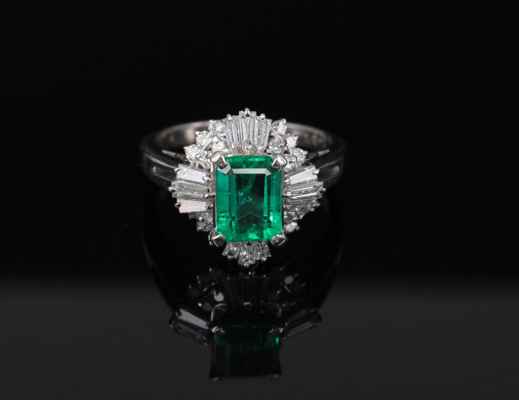 Fine 1.36ct GIA Certified Colombian Emerald 0.75ct Diamond Platinum Ring Size 5