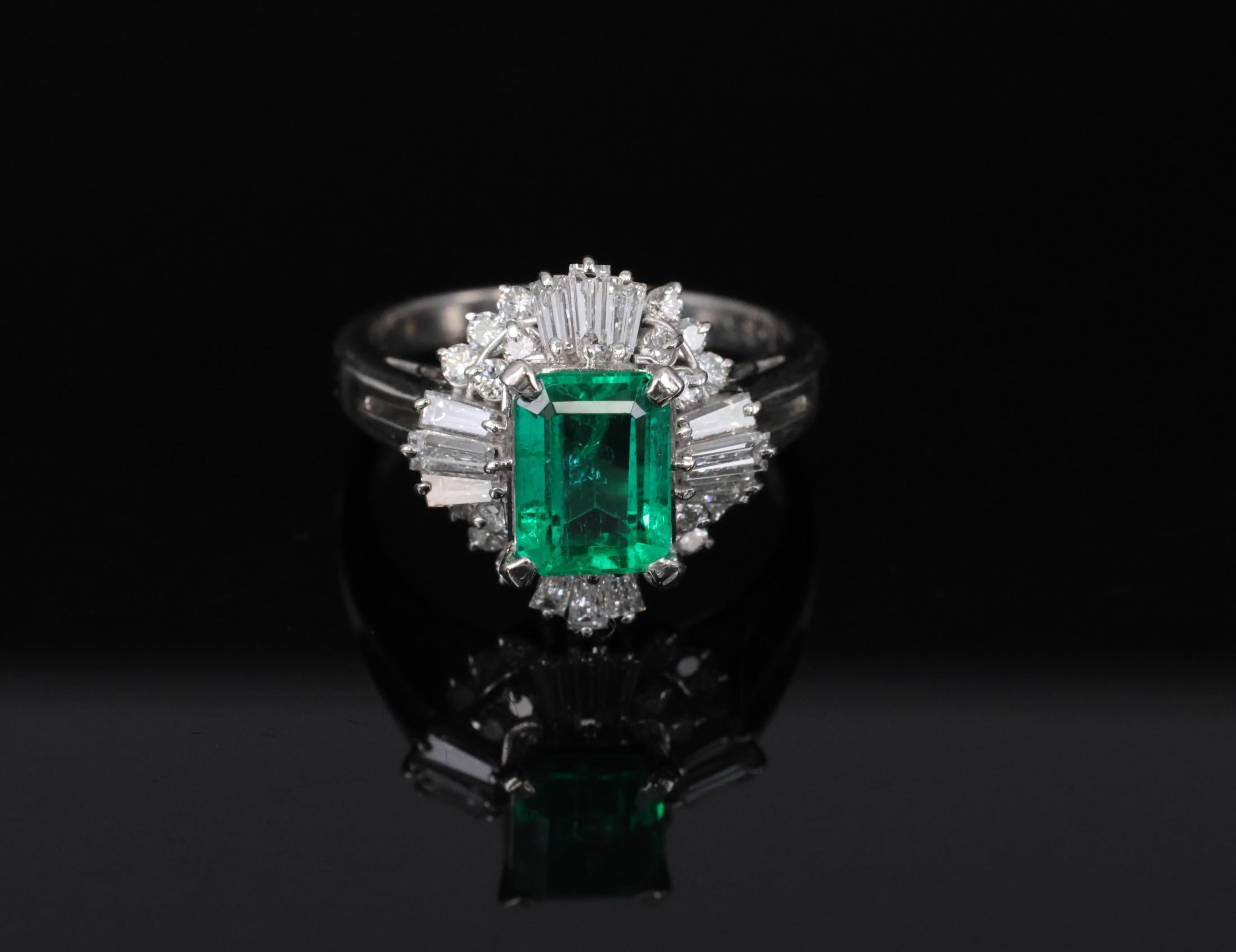 Fine 1.36ct GIA Certified Colombian Emerald 0.75ct Diamond Platinum Ring Size 5
