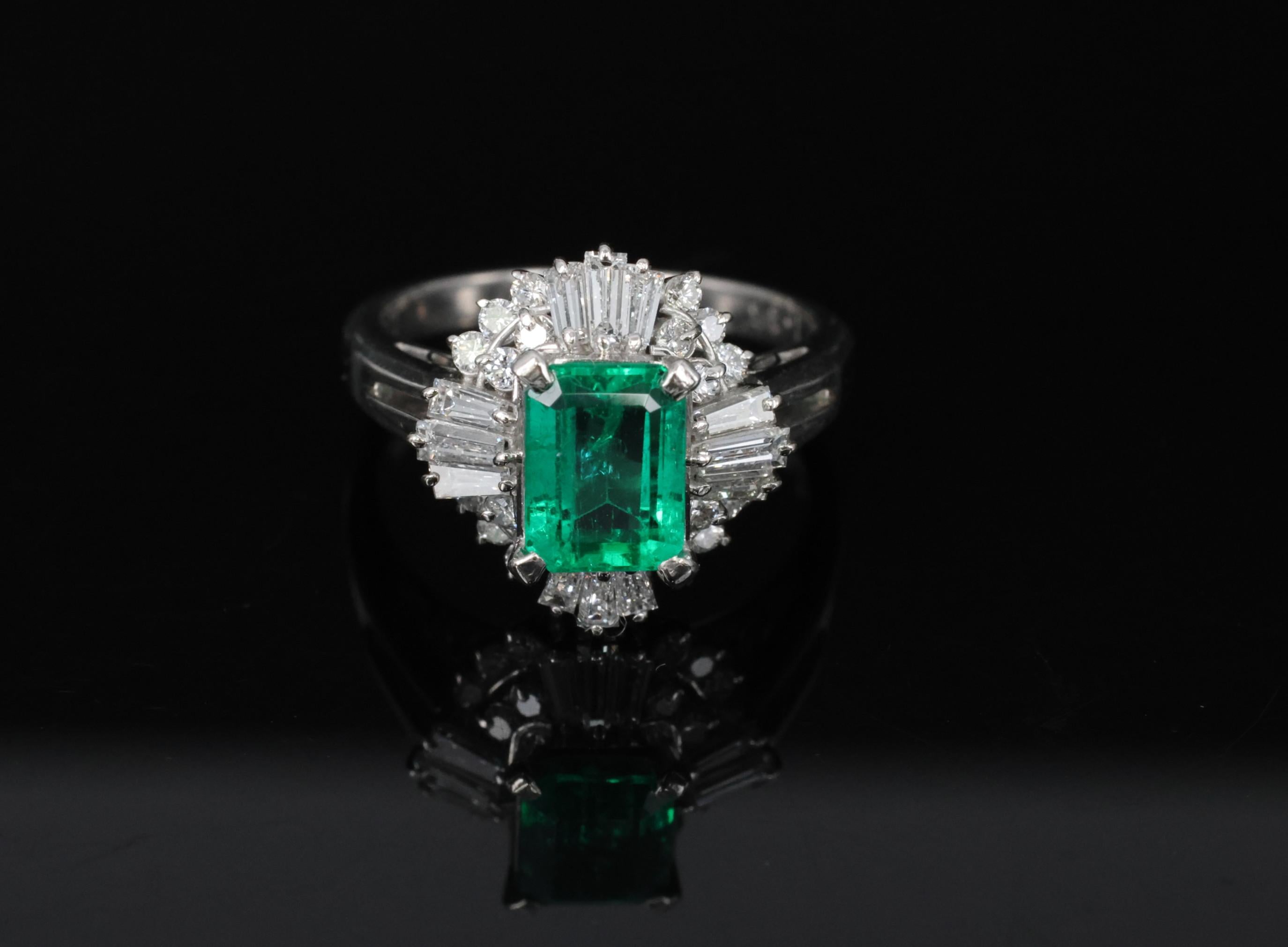 Fine 1.36ct GIA Certified Colombian Emerald 0.75ct Diamond Platinum Ring Size 5