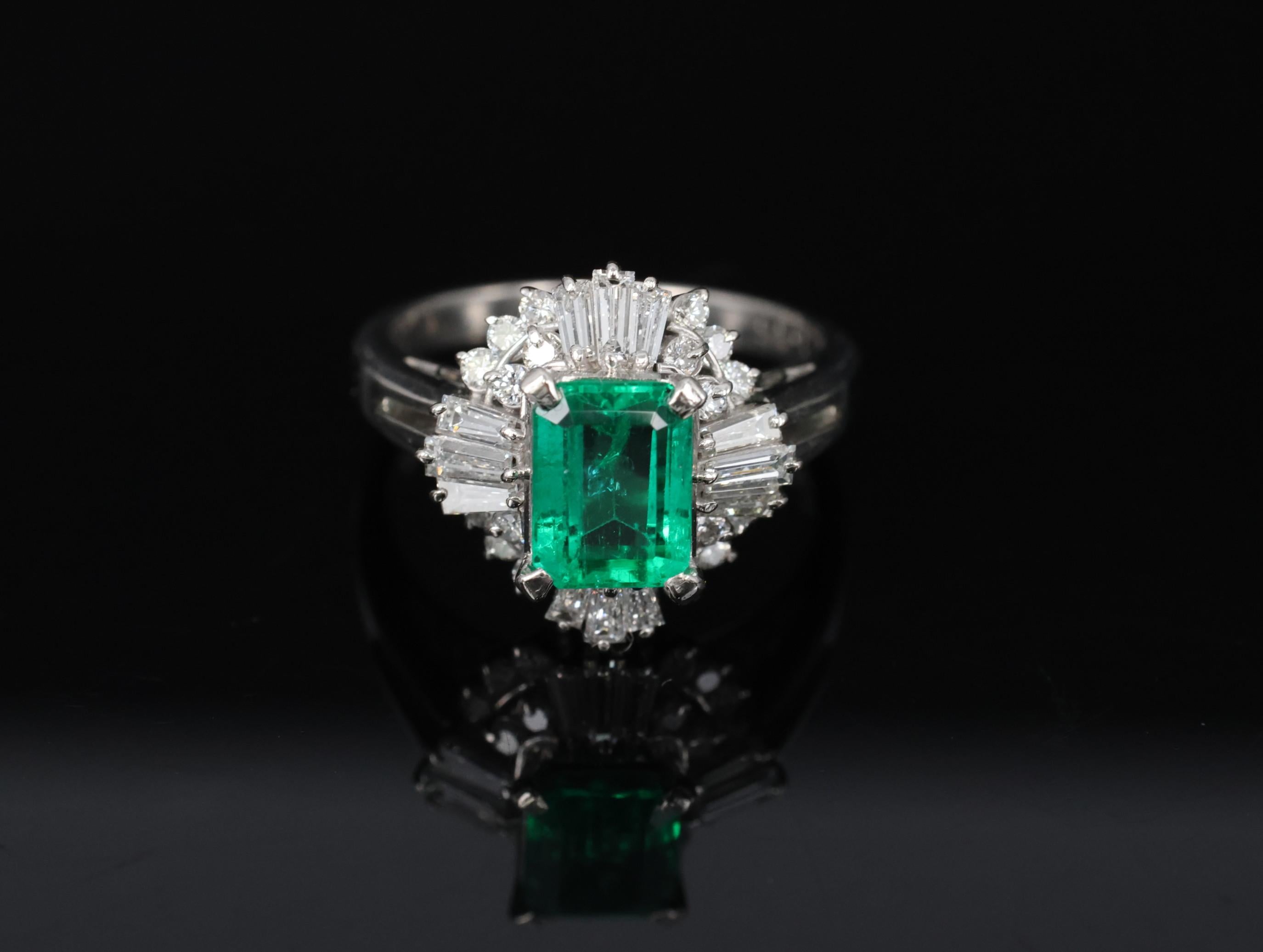 Fine 1.36ct GIA Certified Colombian Emerald 0.75ct Diamond Platinum Ring Size 5
