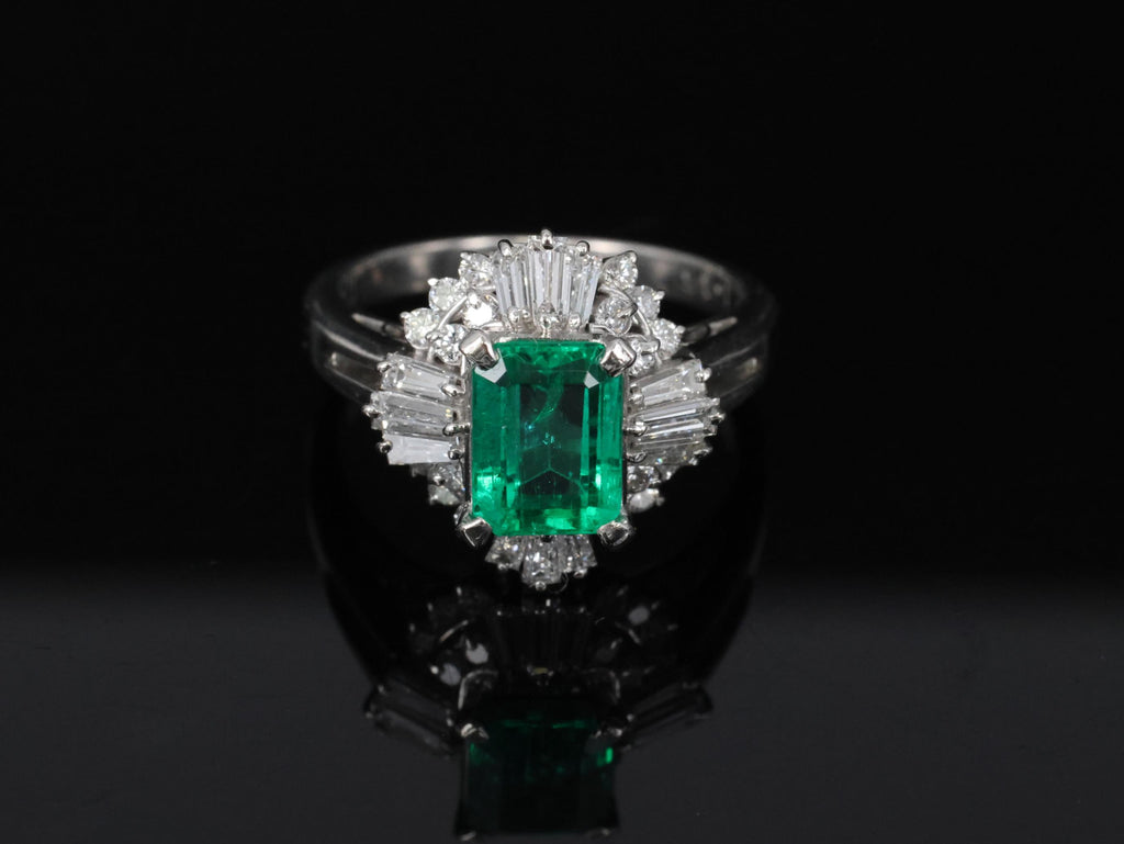 Fine 1.36ct GIA Certified Colombian Emerald 0.75ct Diamond Platinum Ring Size 5