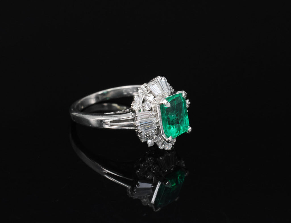 Fine 1.36ct GIA Certified Colombian Emerald 0.75ct Diamond Platinum Ring Size 5