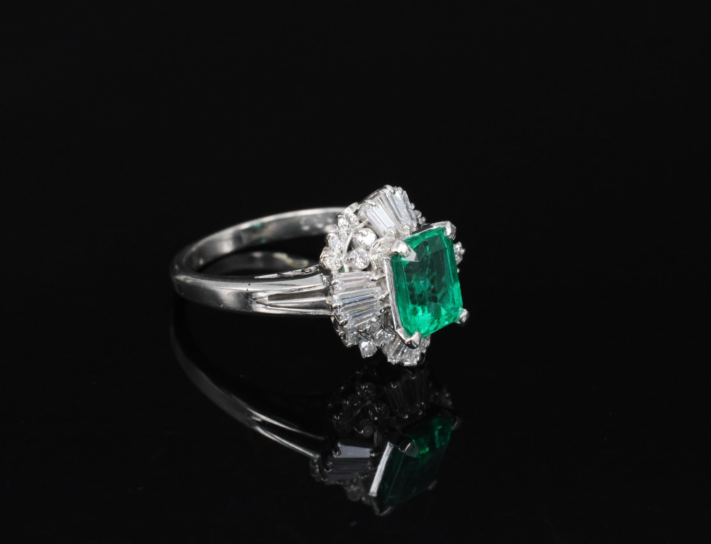 Fine 1.36ct GIA Certified Colombian Emerald 0.75ct Diamond Platinum Ring Size 5