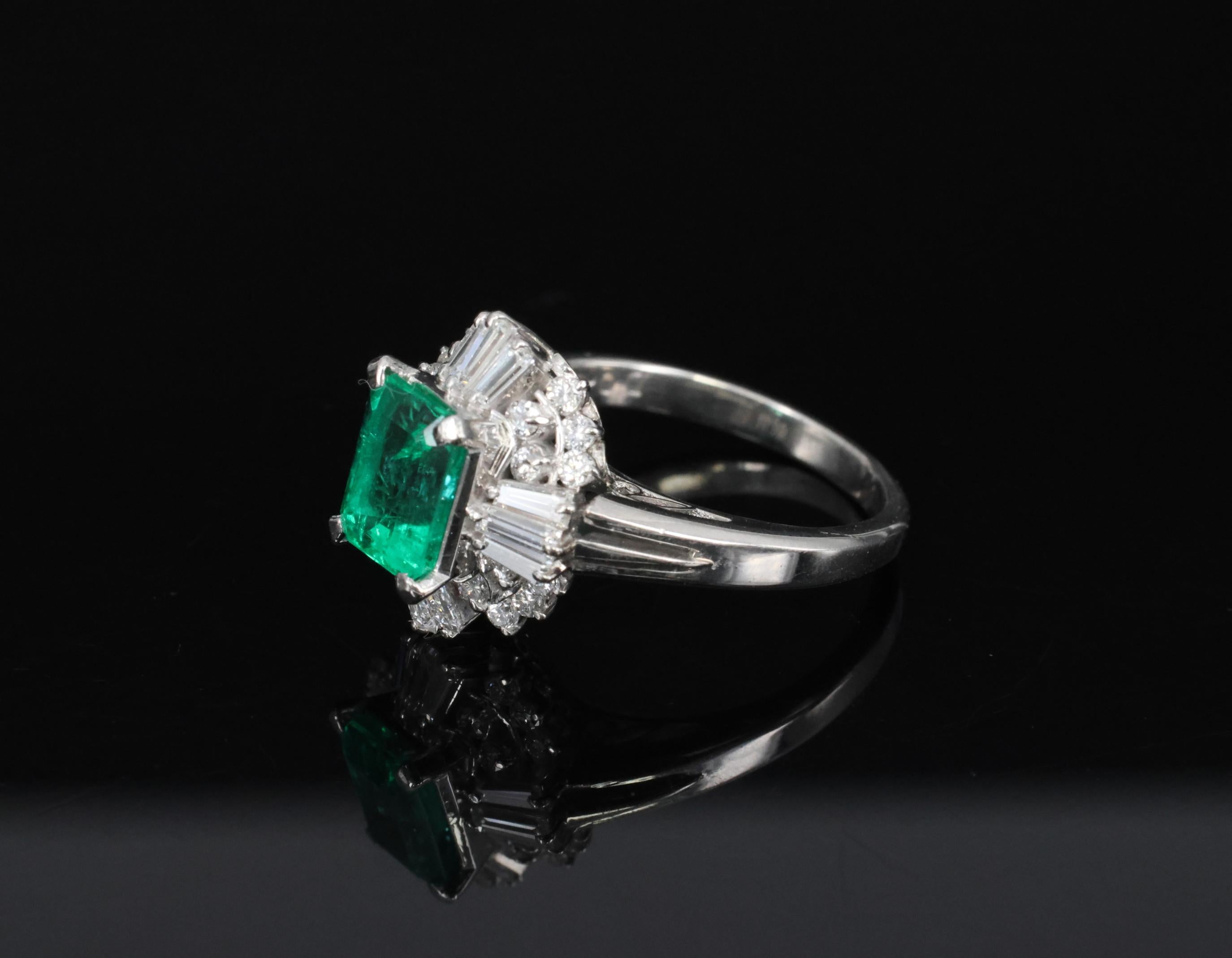 Fine 1.36ct GIA Certified Colombian Emerald 0.75ct Diamond Platinum Ring Size 5