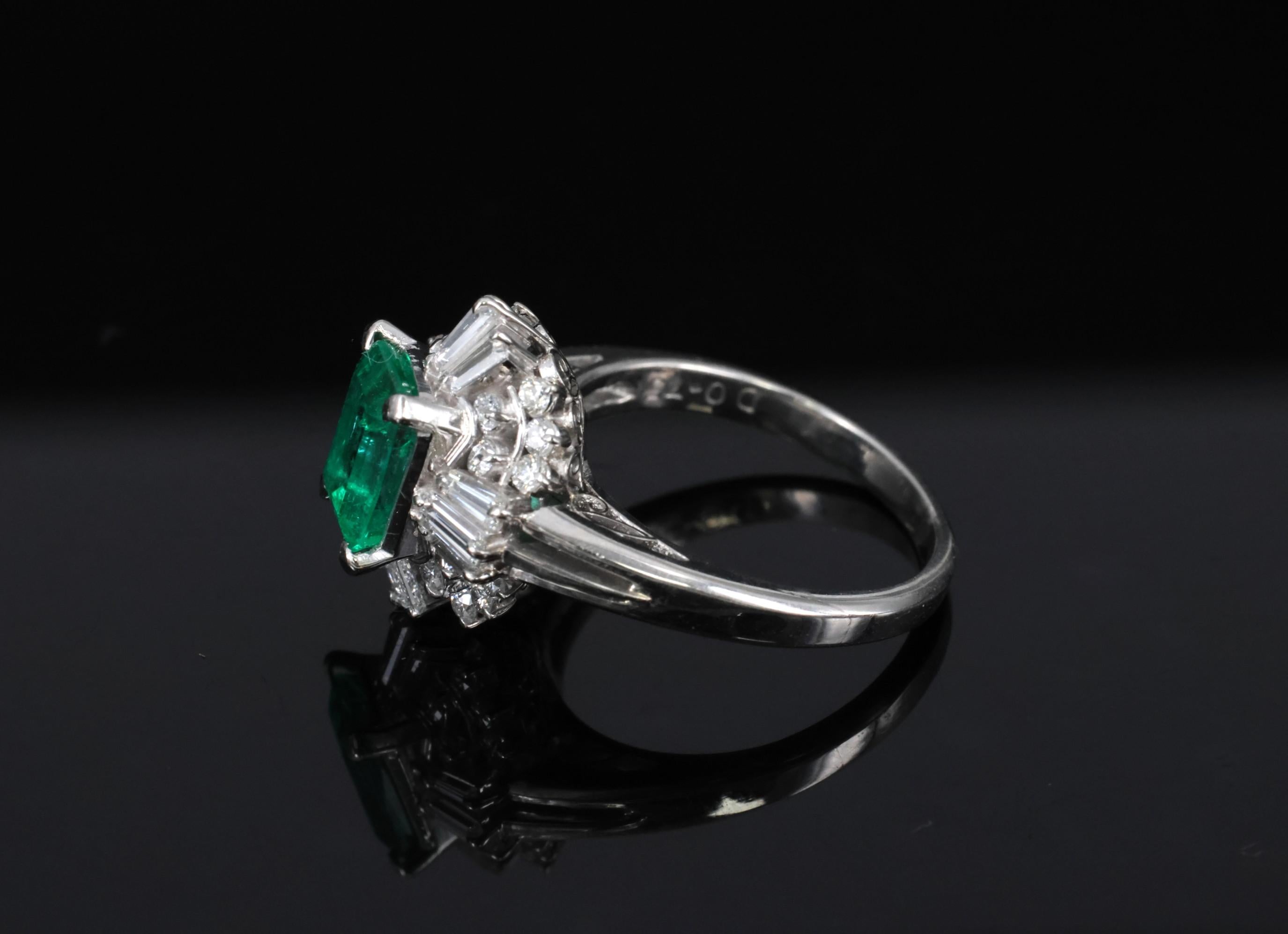 Fine 1.36ct GIA Certified Colombian Emerald 0.75ct Diamond Platinum Ring Size 5