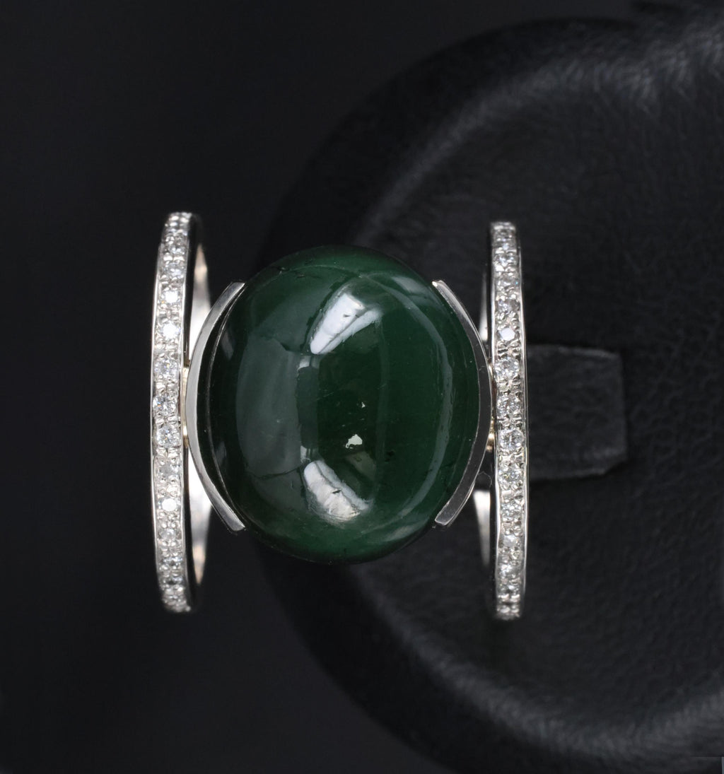 11.61ct Natural Green Tourmaline & 0.18ct Diamond Platinum Ring Size 6.5