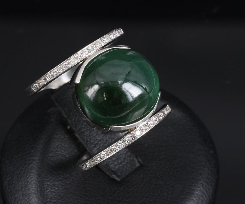 11.61ct Natural Green Tourmaline & 0.18ct Diamond Platinum Ring Size 6.5