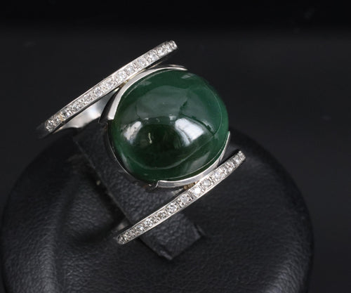 11.61ct Natural Green Tourmaline & 0.18ct Diamond Platinum Ring Size 6.5