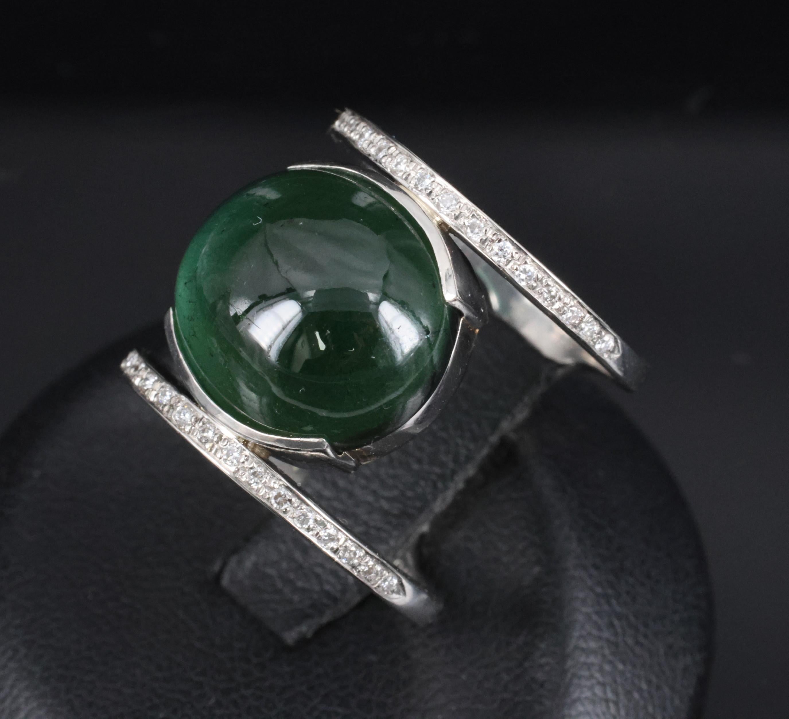11.61ct Natural Green Tourmaline & 0.18ct Diamond Platinum Ring Size 6.5