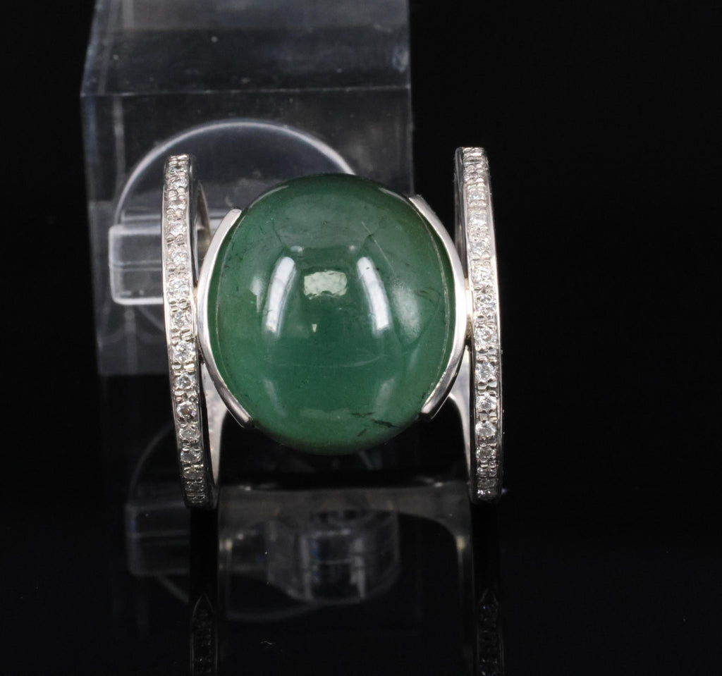 11.61ct Natural Green Tourmaline & 0.18ct Diamond Platinum Ring Size 6.5
