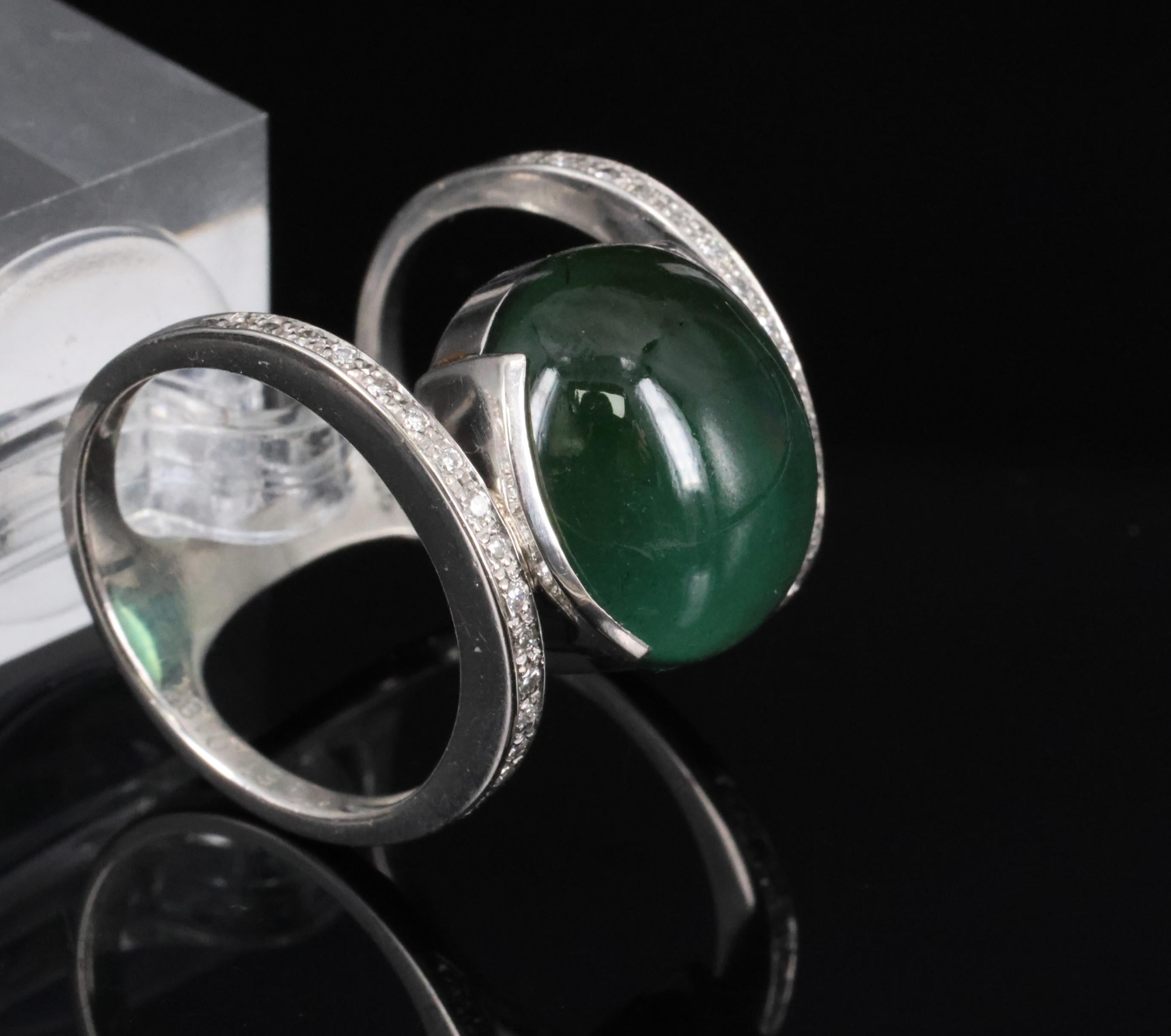 11.61ct Natural Green Tourmaline & 0.18ct Diamond Platinum Ring Size 6.5