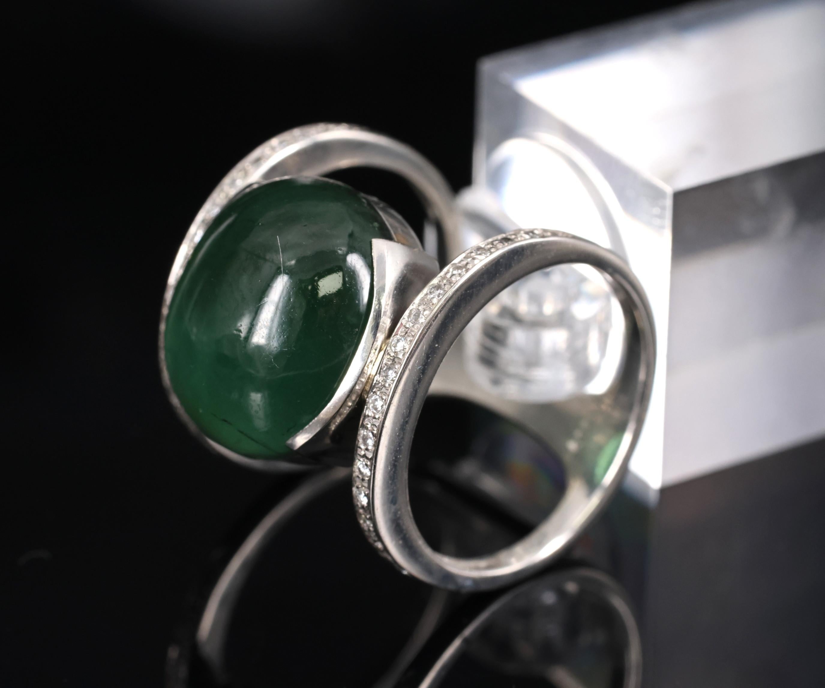 11.61ct Natural Green Tourmaline & 0.18ct Diamond Platinum Ring Size 6.5