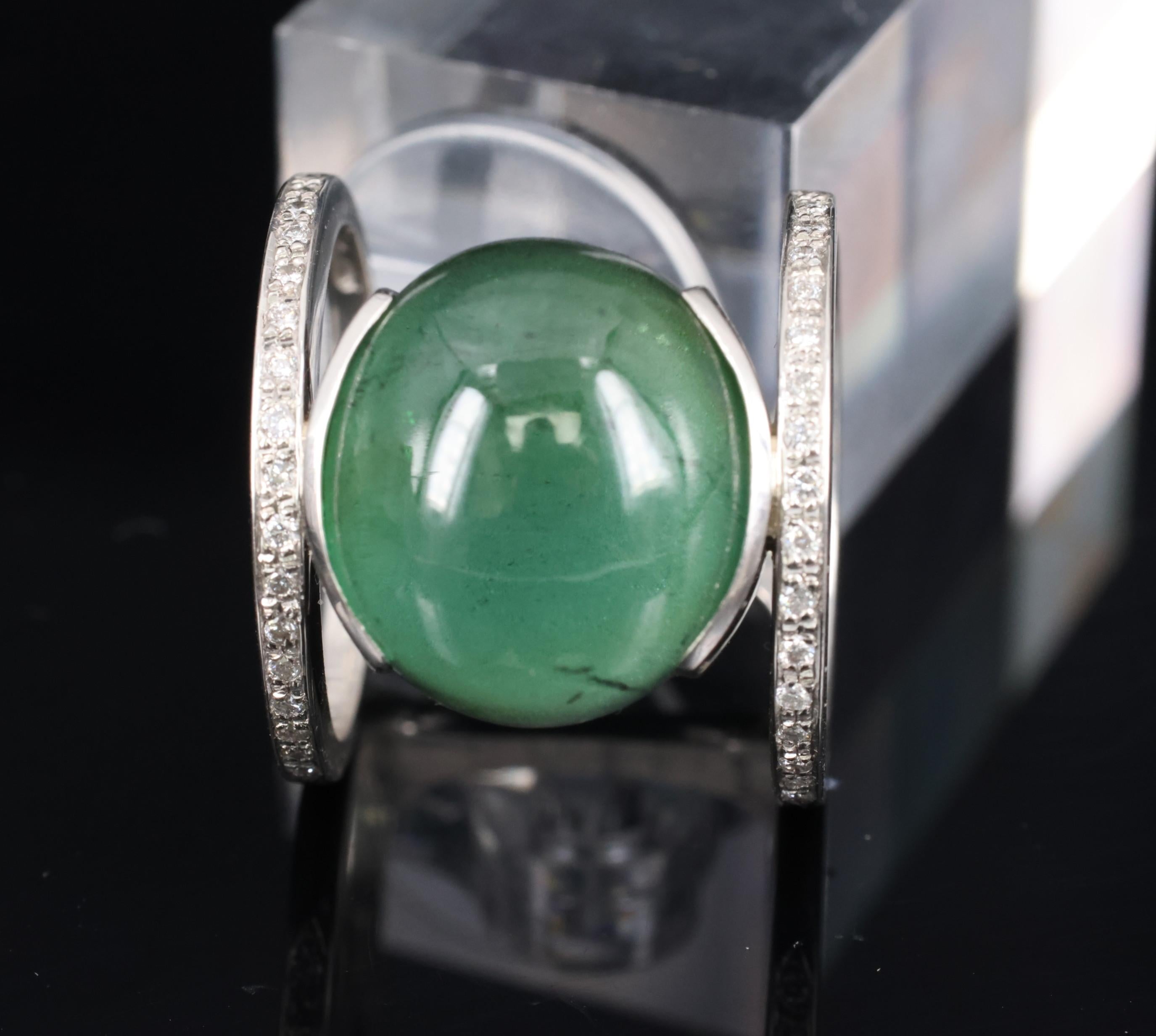 11.61ct Natural Green Tourmaline & 0.18ct Diamond Platinum Ring Size 6.5