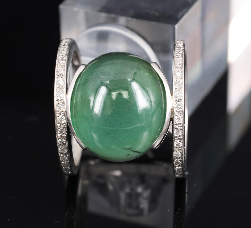 11.61ct Natural Green Tourmaline & 0.18ct Diamond Platinum Ring Size 6.5
